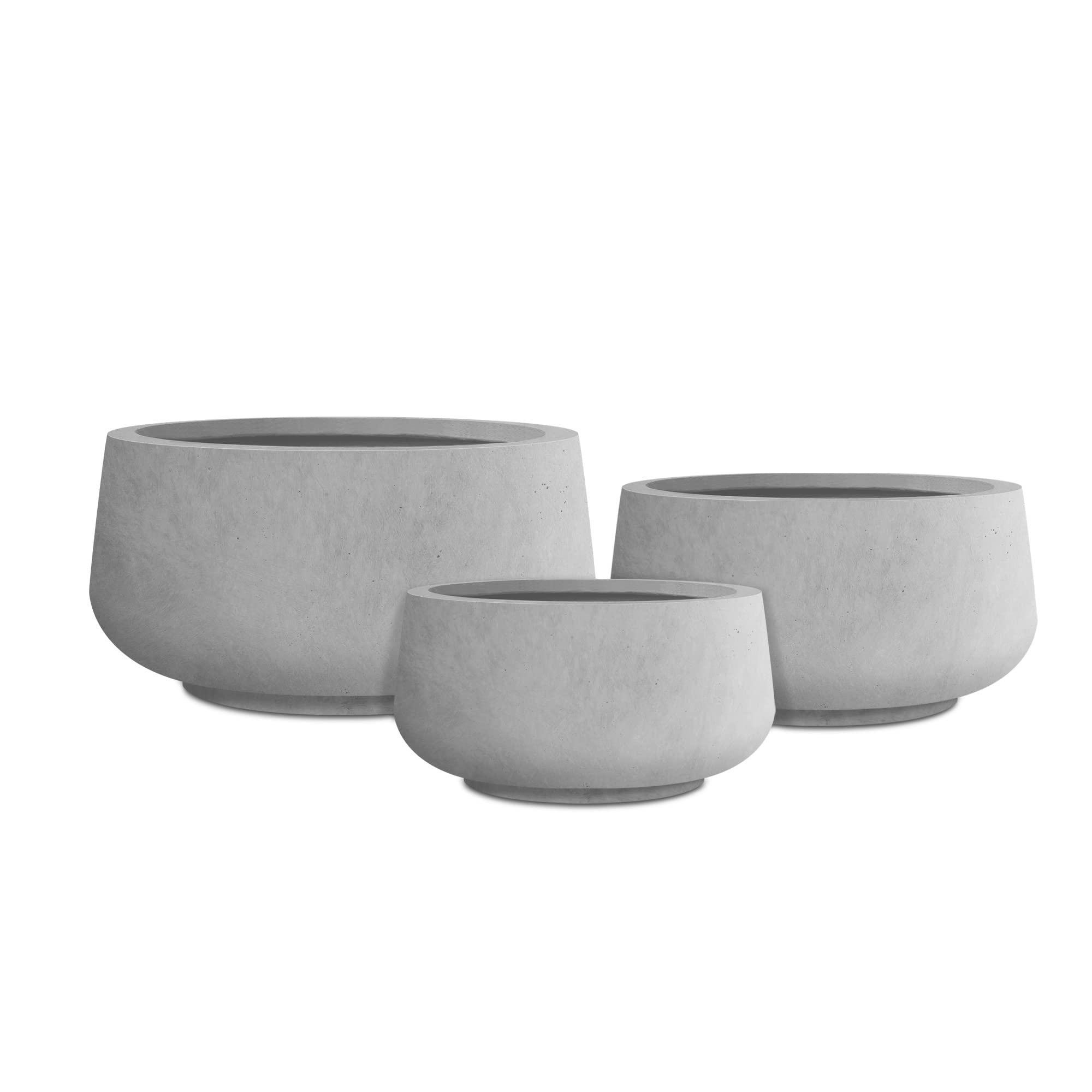 Kante 21.6",16.9",and 12.5" Dia Round Natural Concrete Elegant Planters (Set of 3), Outdoor Indoor Garden Plant Pot with Drainage Hole and Rubber Plug for Home & Patio