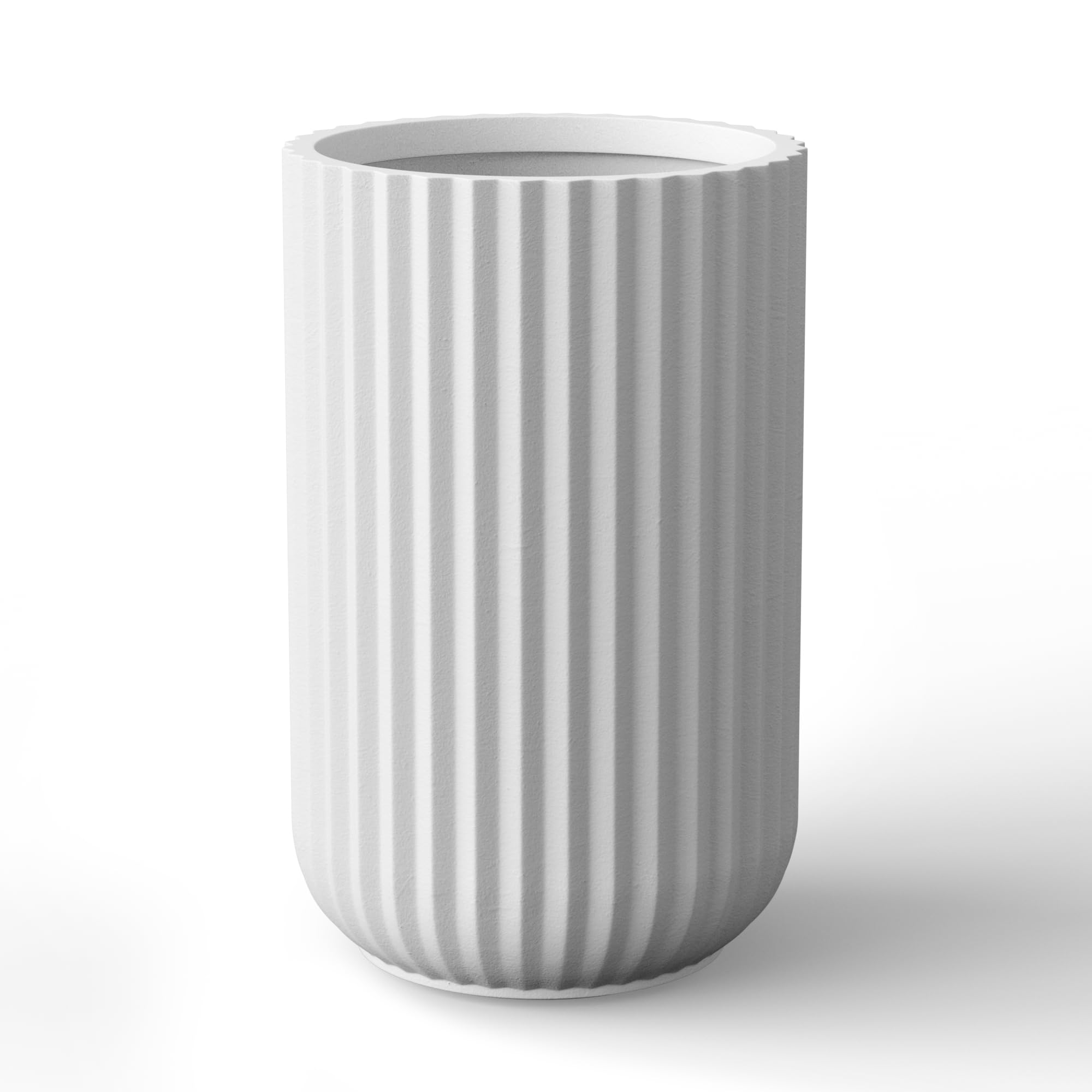 Kante Tall Fulted Planter, 17.7 Inch Tall Round Concrete Plant Pots with Drainage Hole and Rubber Plug, Modern Decor for Indoor Outdoor Plants, Flower, White
