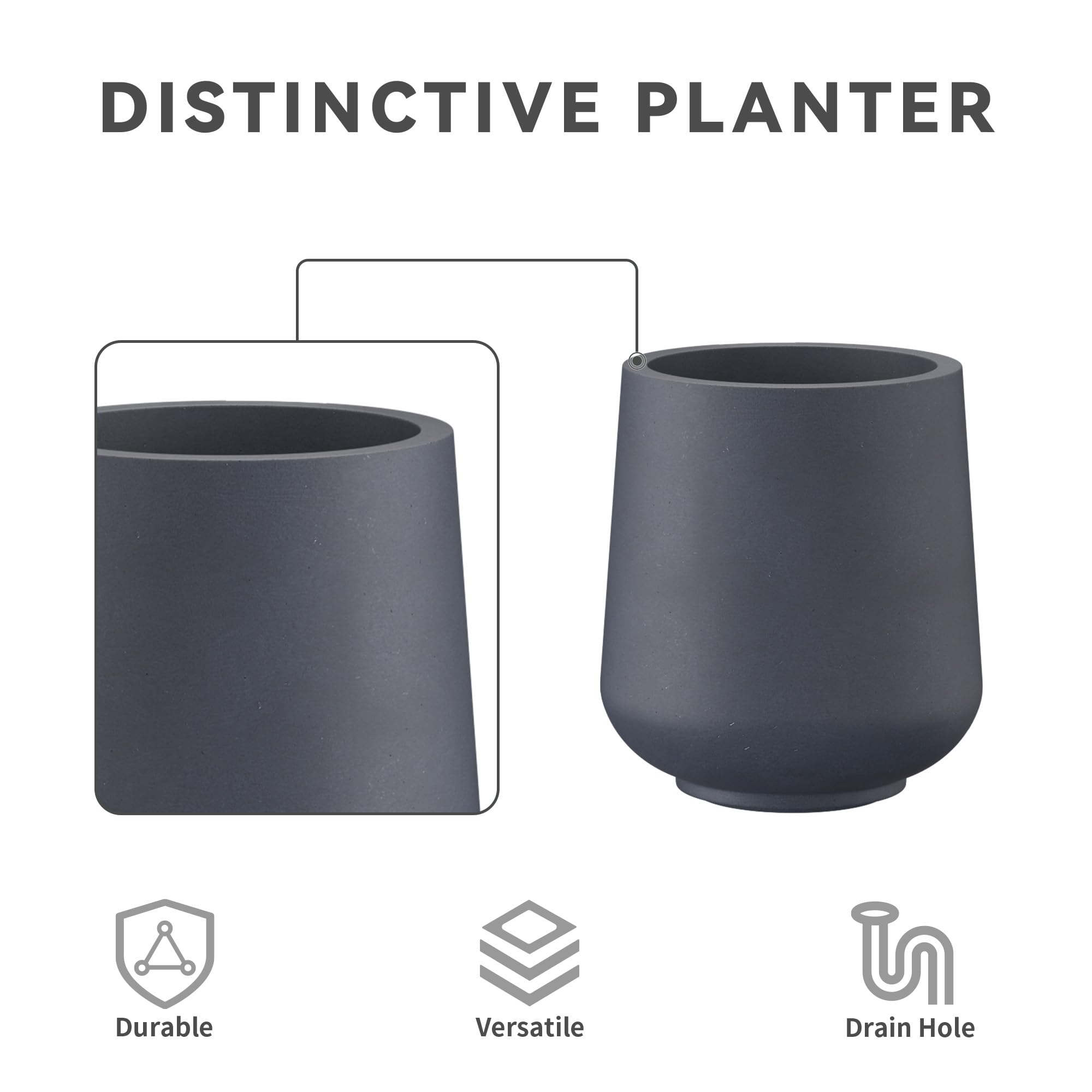 Kante Concrete Planter Set, 3 Sizes Charcoal Round Pots for Indoor Outdoor - Image 3