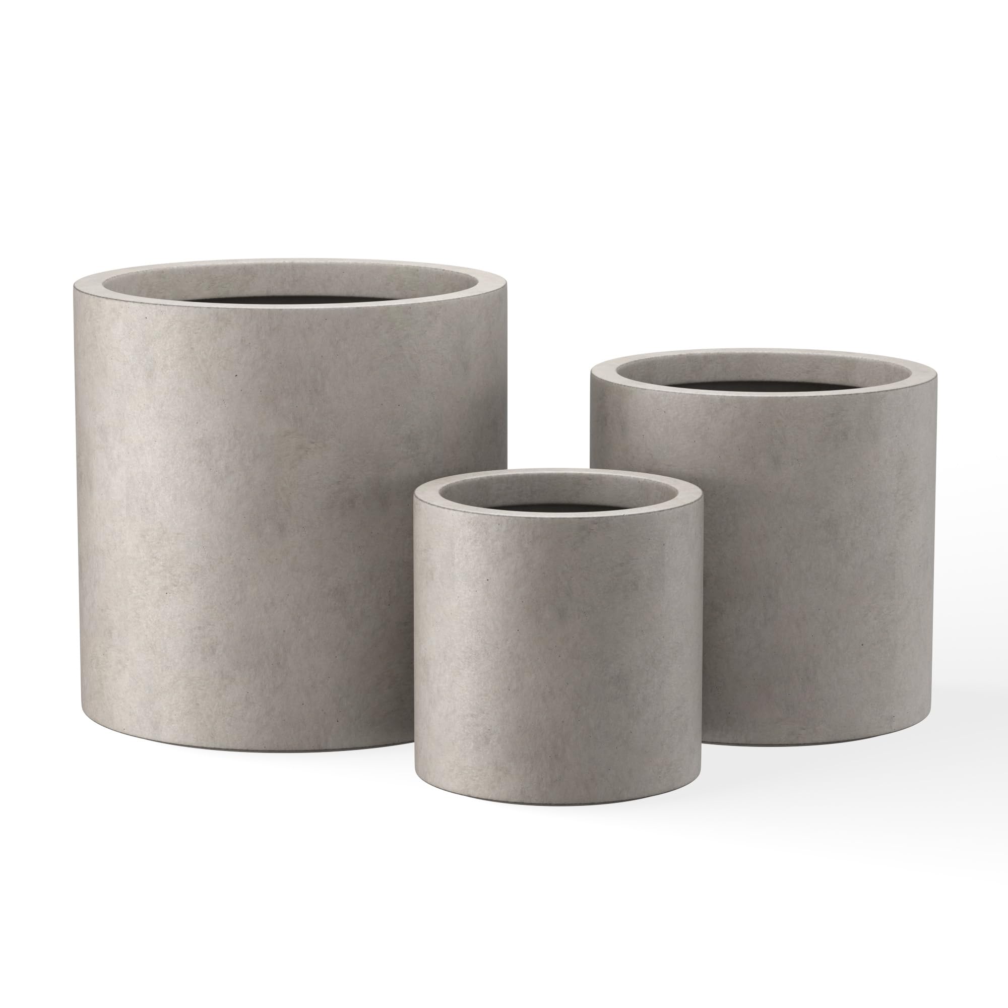 Kante Set of 3 Round Concrete Planters (9.8/12.6/15.7"), Modern Indoor Outdoor Pots with Drainage, Weathered Concrete Finish