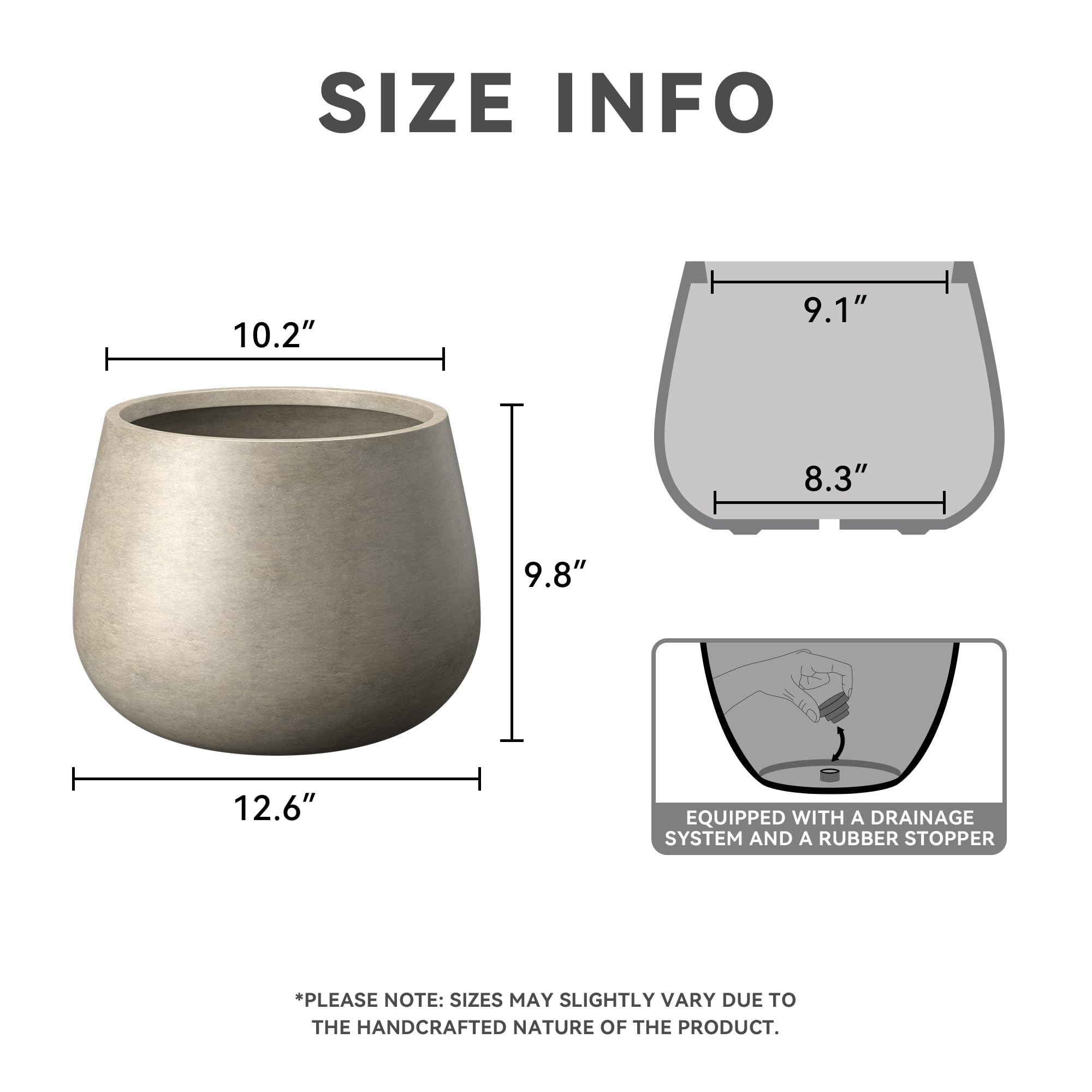 Kante Curva Series Planter, 10.2 Inch Round Concrete Flower Pot with Draiange Hole and Rubber Plug, Suitable for Indoor Plants, Home, Garden, Patio, Weathered Concrete - Image 2