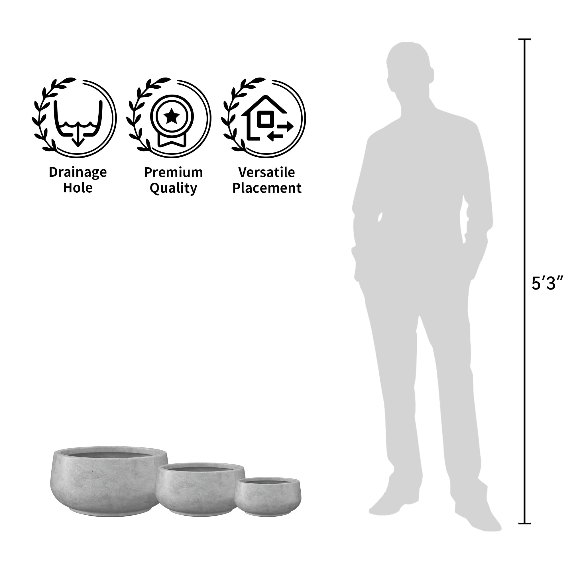 Kante 12.5" Dia Round Concrete Bonsai Planters, Outdoor Indoor Garden Plant Pot with Drainage Hole for Home, Patio, Garden, Concrete Gray - Image 6