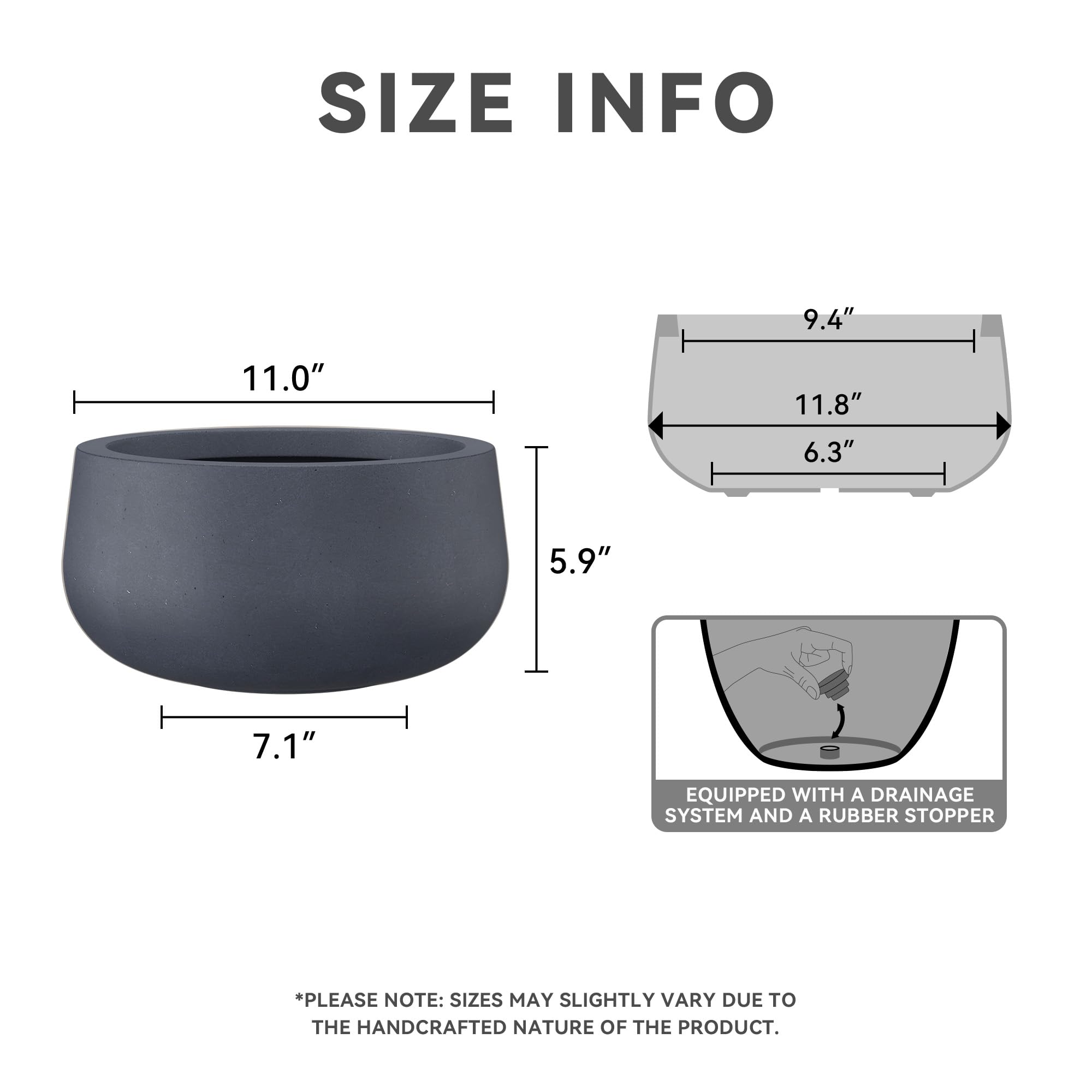 Kante 11.8" Dia Round Concrete Planter, Cement Plant Pots with Drainage Hole and Rubber Plug for Outdoor Indoor Garden Home, Modern Curvaceous Design, Dark Gray - Image 2
