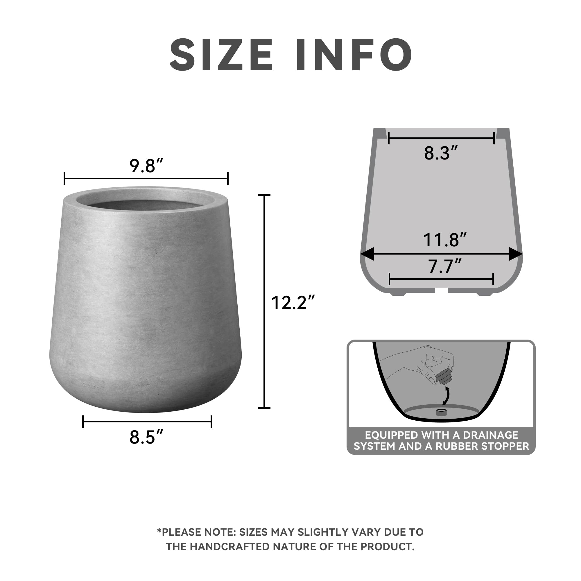 Kante 12.2'' Lightweight Concrete Planter 9.8'' Indoor Outdoor Use with Drainage Hole,Gray - Image 2