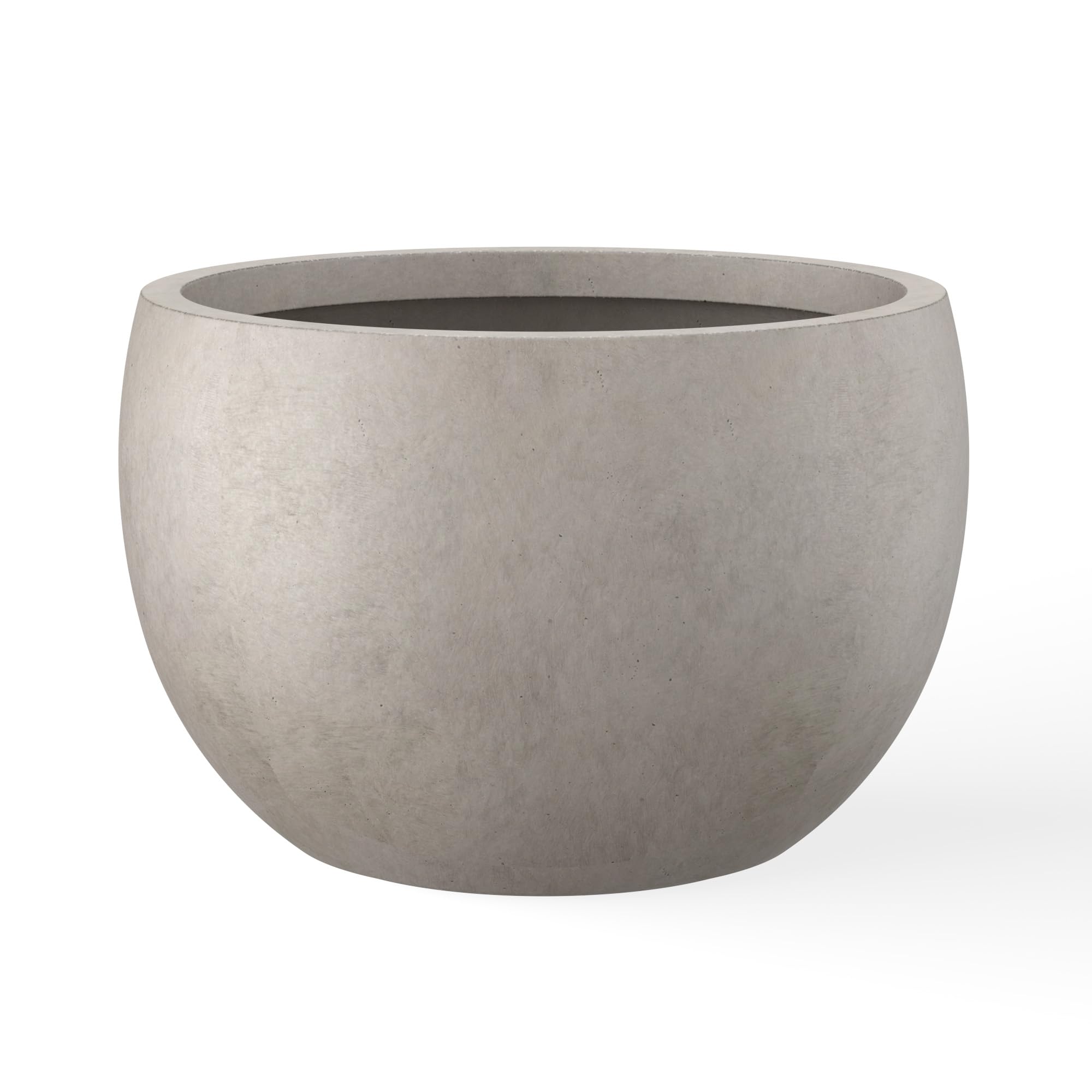 Kante 10 in x 15-16 in Low Concrete Planter, Wide Bowl Plant Pot with Drainage Hole & Rubber Plug Breathable Handmade Cement Container for Succulents, Tabletop, Patio, Weathered Concrete
