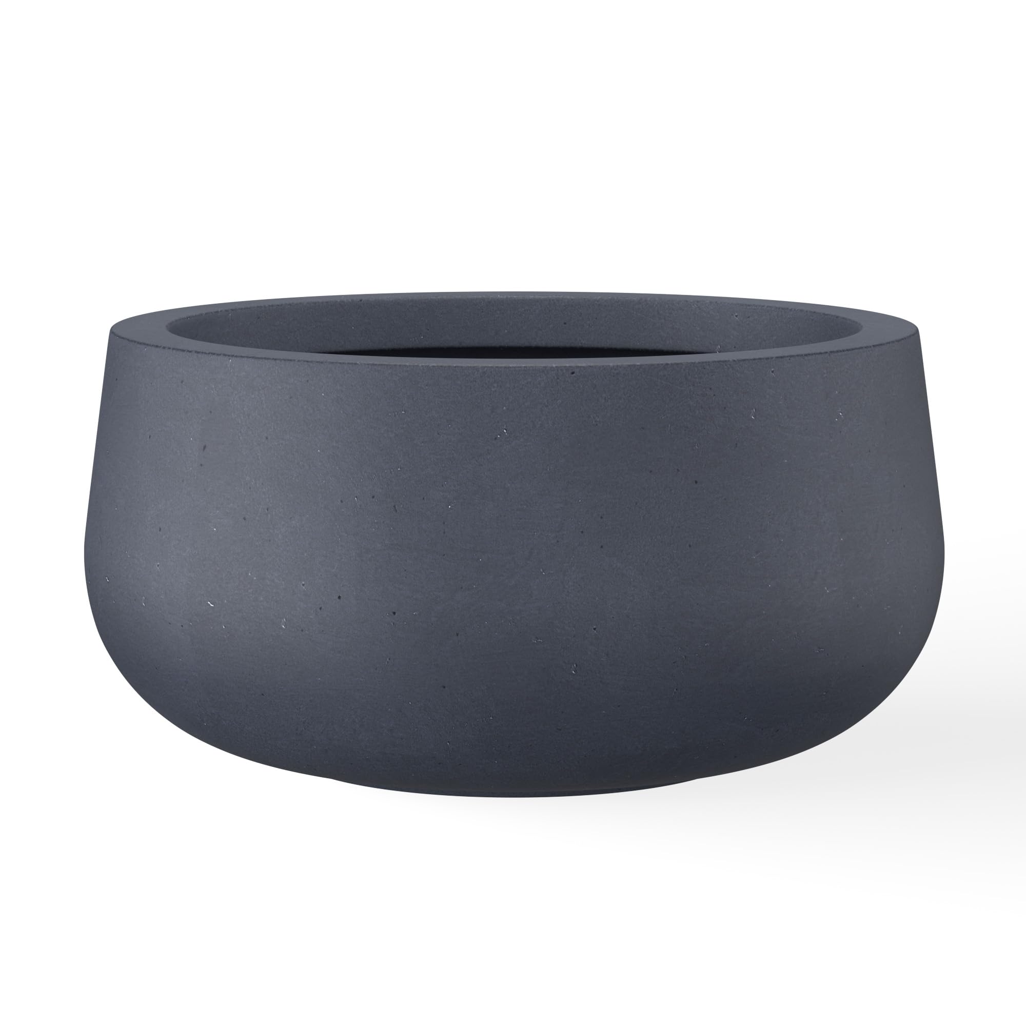 Kante 11.8" Dia Round Concrete Planter, Cement Plant Pots with Drainage Hole and Rubber Plug for Outdoor Indoor Garden Home, Modern Curvaceous Design, Dark Gray