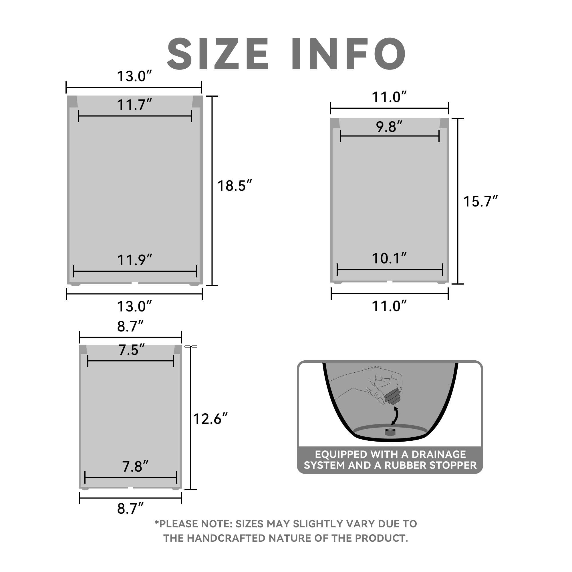 Kante 18.5",15.7",12.6" H Tall Rectangular Concrete Planters Set of 3, Outdoor Indoor Lightweight Plant Pots with Drainage Hole and Rubber Plug, Modern Style for Home Garden Patio, Slate Gray - Image 3