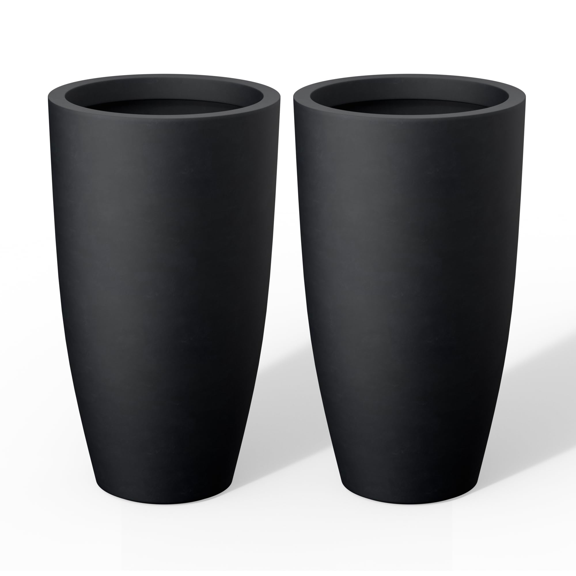 Kante 23.6" H Black Tall Planters (Set of 2), Large Outdoor Indoor Decorative Plant Pots with Drainage Hole and Rubber Plug, Modern Style for Home and Garden
