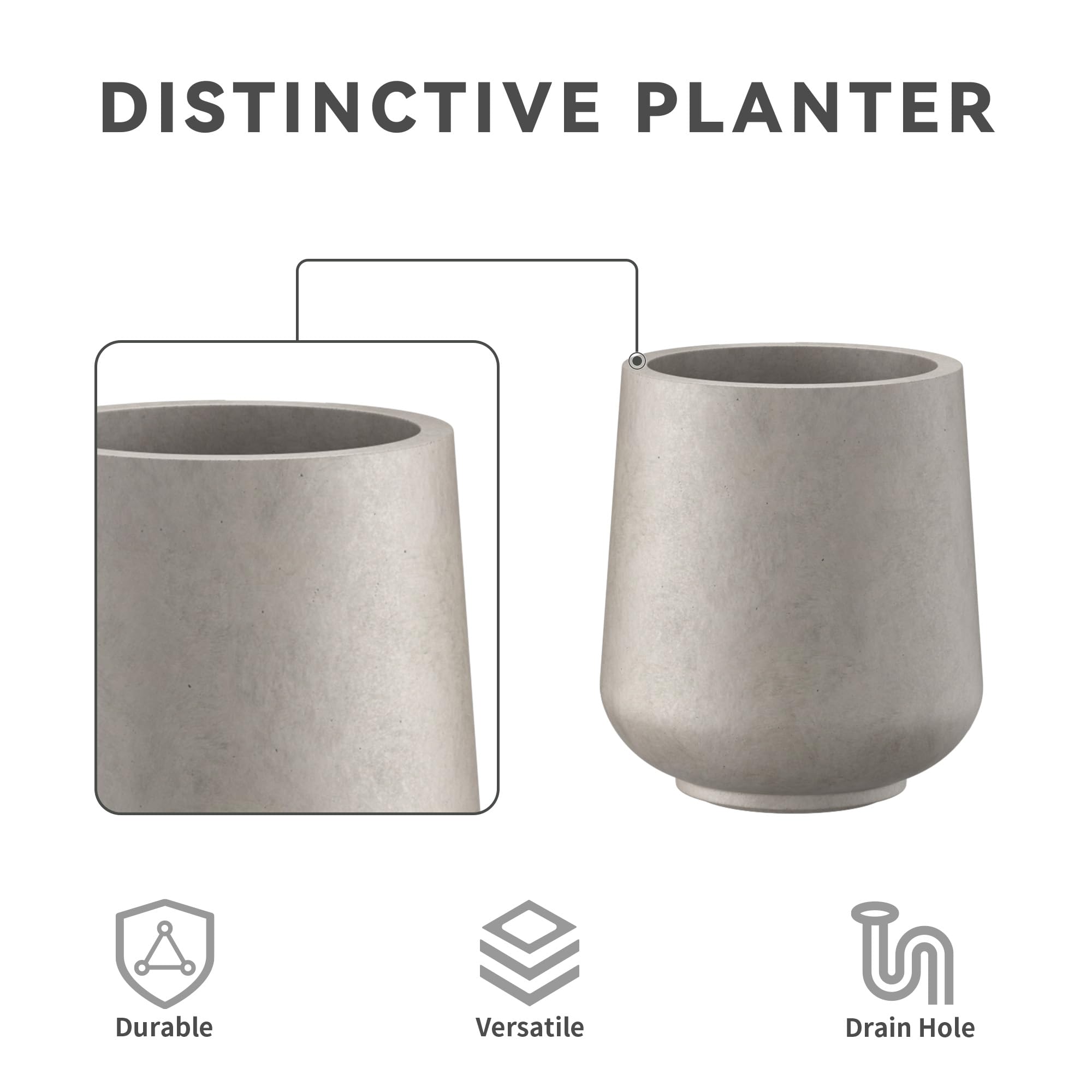 Kante 15.3"+11.6"+8.2" Dia Round Concrete Planter, Large Outdoor Indoor Planter Pots Containers with Drainage Holes and Rubber Plug for Home Garden Patio, Weathered Concrete - Image 3