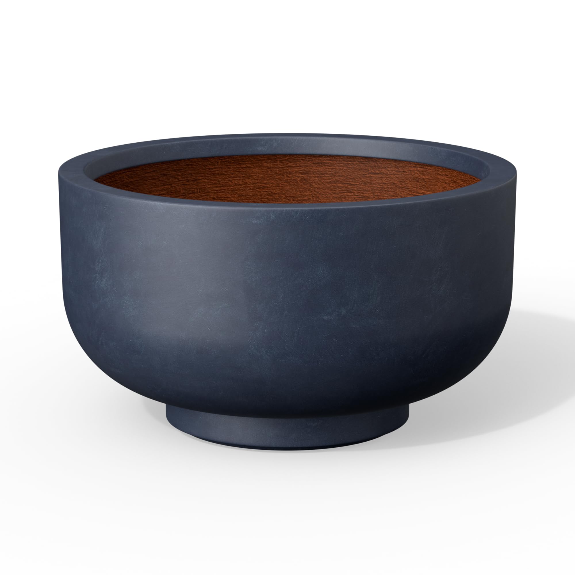 Kante 13.8 Inch Dia Concrete Bowl Planter, Large Tapered Bottom Plant Pot with Drainage, Smooth Charcoal Finish with Painted Interior, Ideal for Porch, Home, Garden, Patio