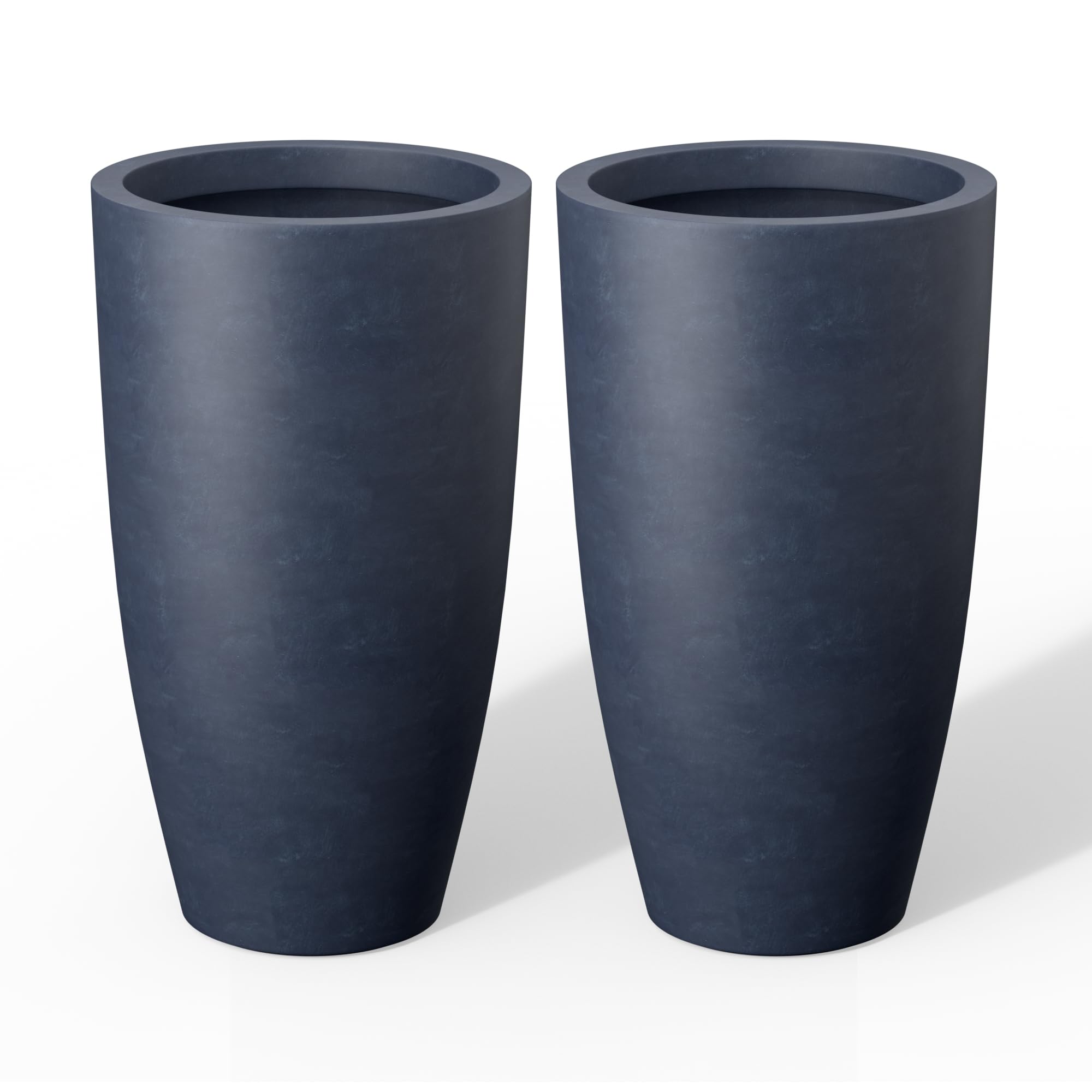Kante 23.6" H Charcoal Concrete Tall Planters (Set of 2), Large Outdoor Indoor Decorative Plant Pots with Drainage Hole and Rubber Plug, Modern Style for Home and Garden
