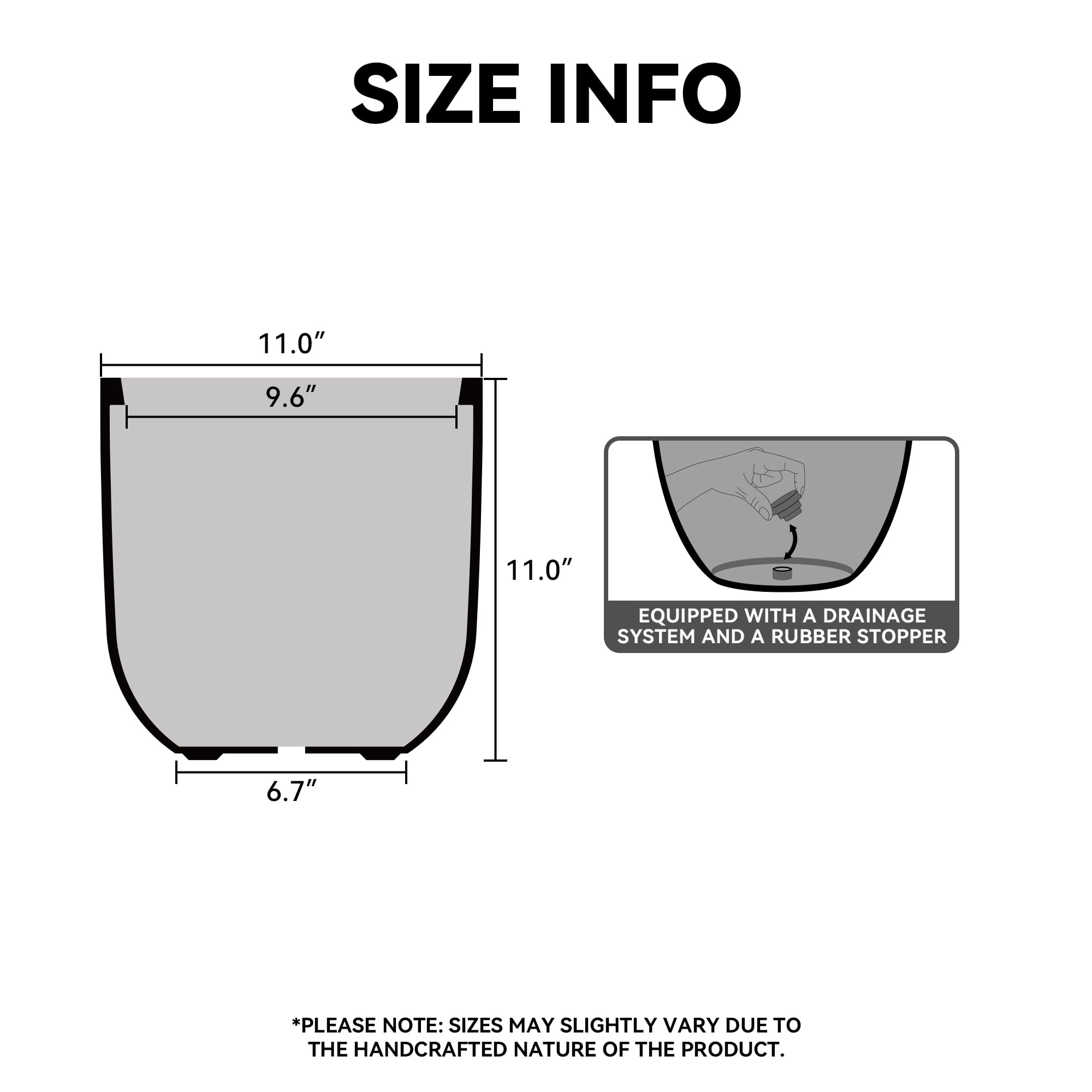 Kante 11.0" Round Concrete Planter, Large Cylinder Plant Pot with Curved Bottom and Drainage Hole, for Indoor and Outdoor Use Garden or Patio, Charcoal Finish - Image 2