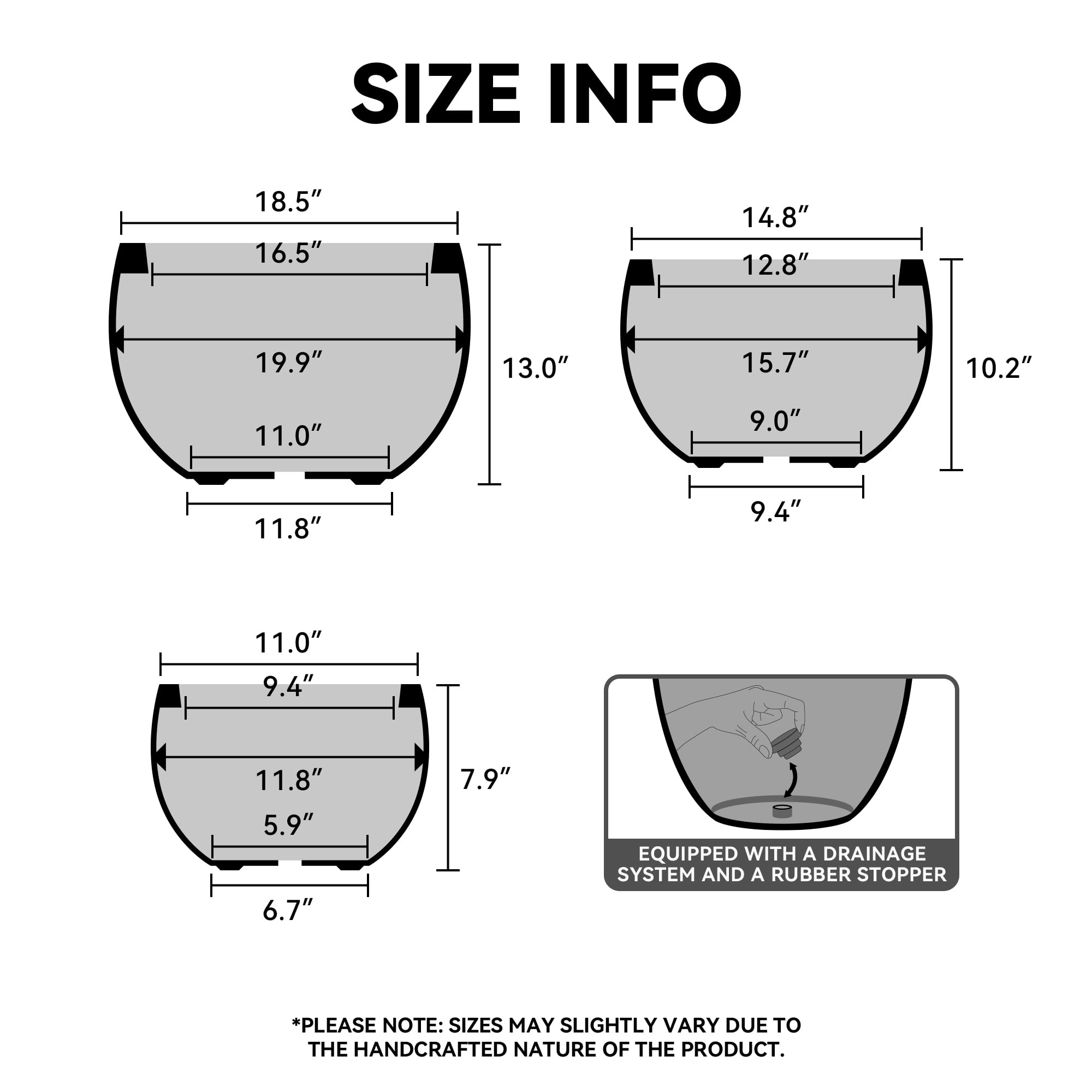 Kante 15.7" Dia Round Concrete Planter, Outdoor/Indoor Large Bowl Plant Pots with Drainage Hole and Rubber Plug for Garden Patio Balcony Home, Oil Rubbed Bronze - Image 2