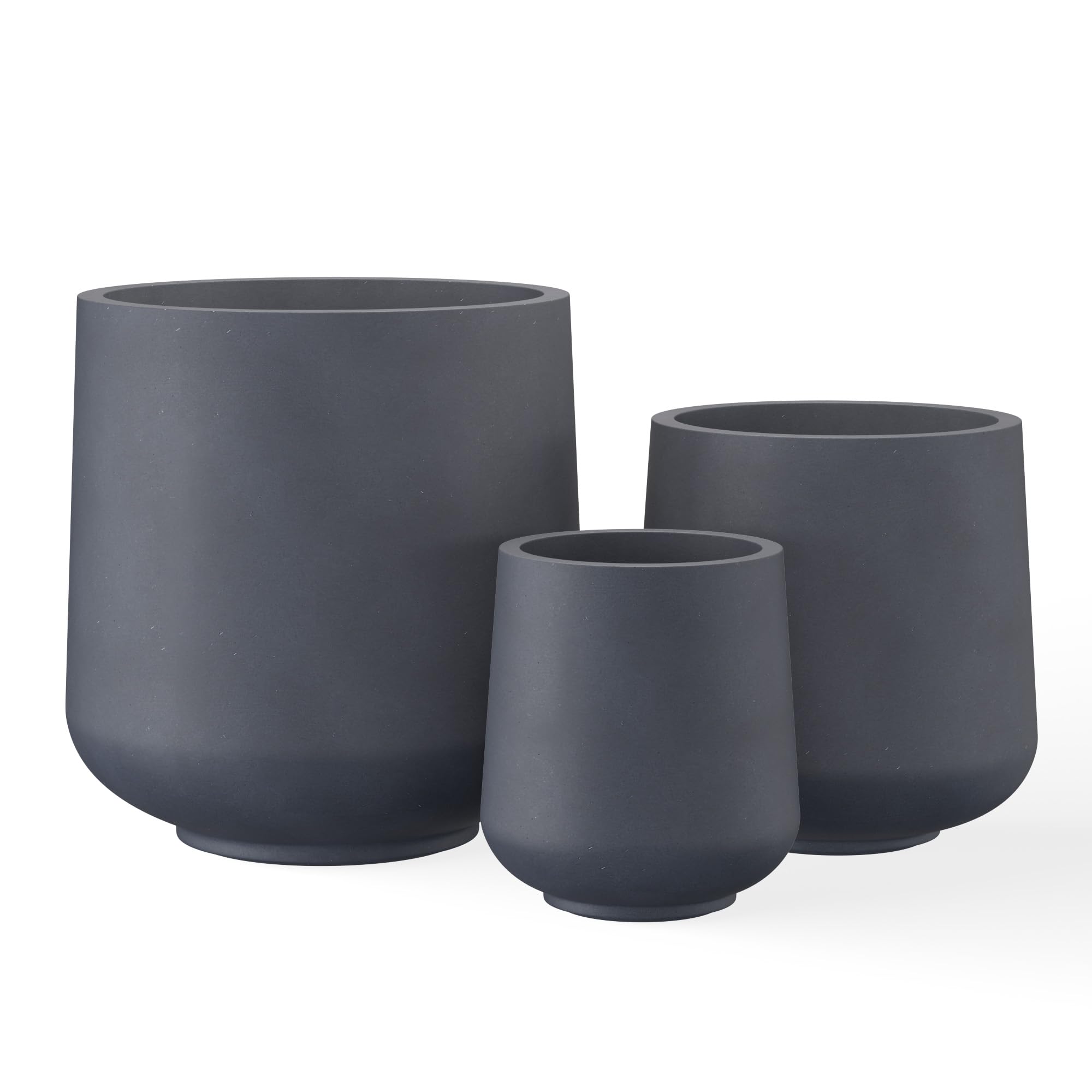 Kante Concrete Planter Set, 3 Sizes Charcoal Round Pots for Indoor Outdoor