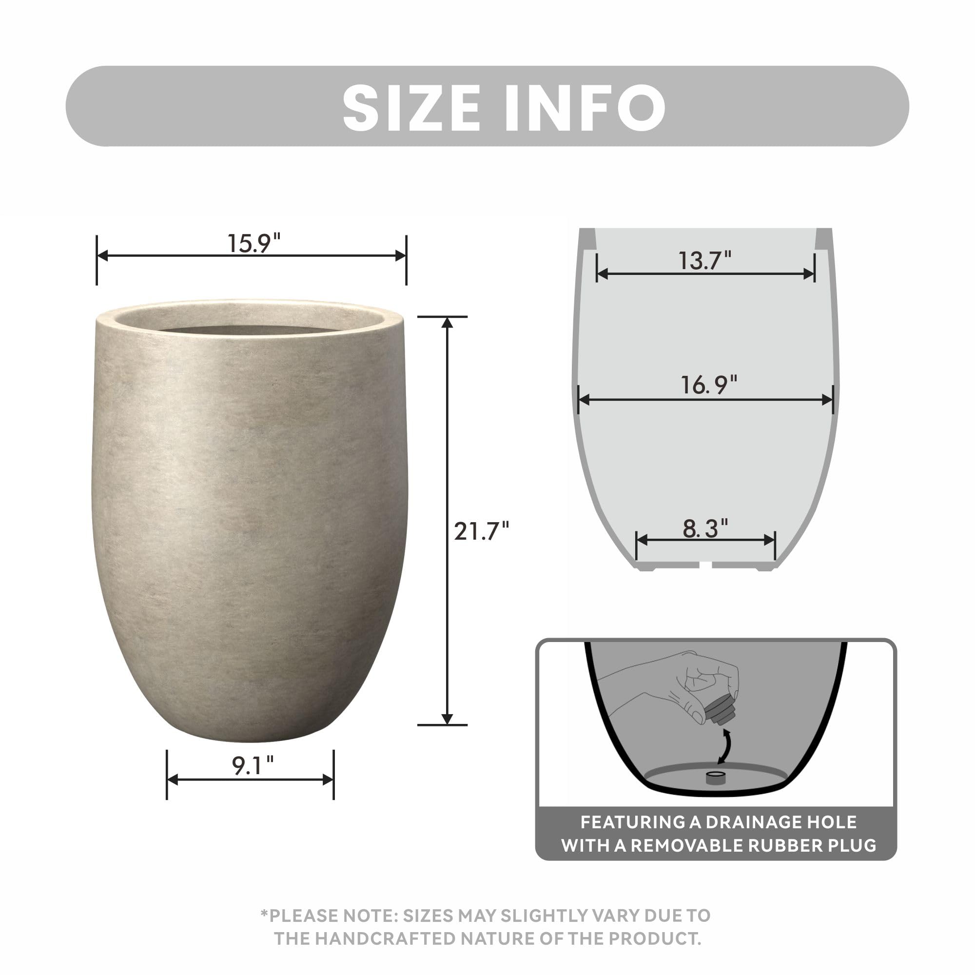 Kante Tall Concrete Planter, 21.7-Inch Height Weathered Concrete Large Indoor Outdoor Plant Pot with Drainage Hole for Patio Garden Home, Modern Decor for Flowers and Tree - Image 2