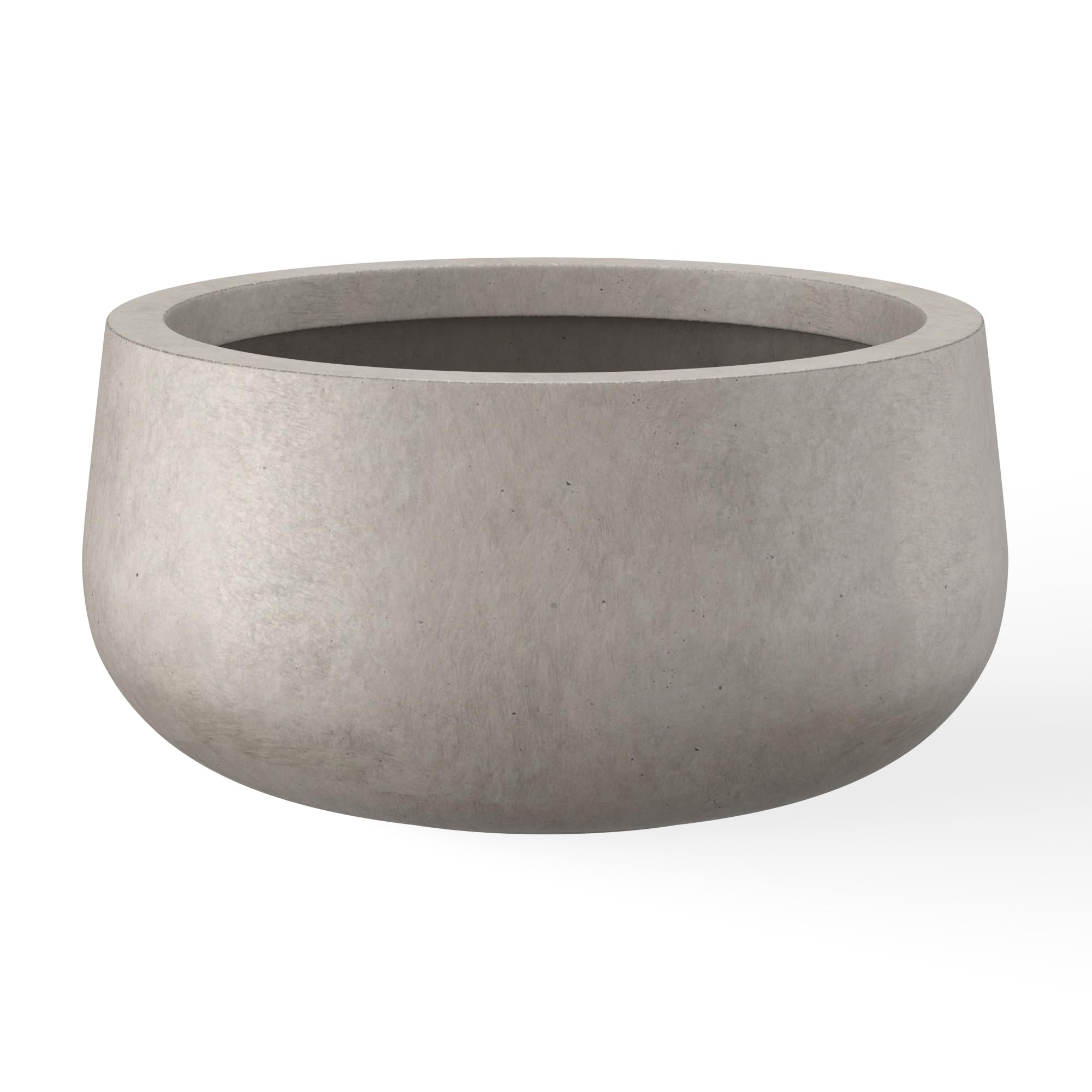 Kante 15.7" Dia Round Concrete Planter, Outdoor Indoor Garden Plant Pots with Drainage Hole and Rubber Plug, Modern Curvaceous Design, Weathered Concrete