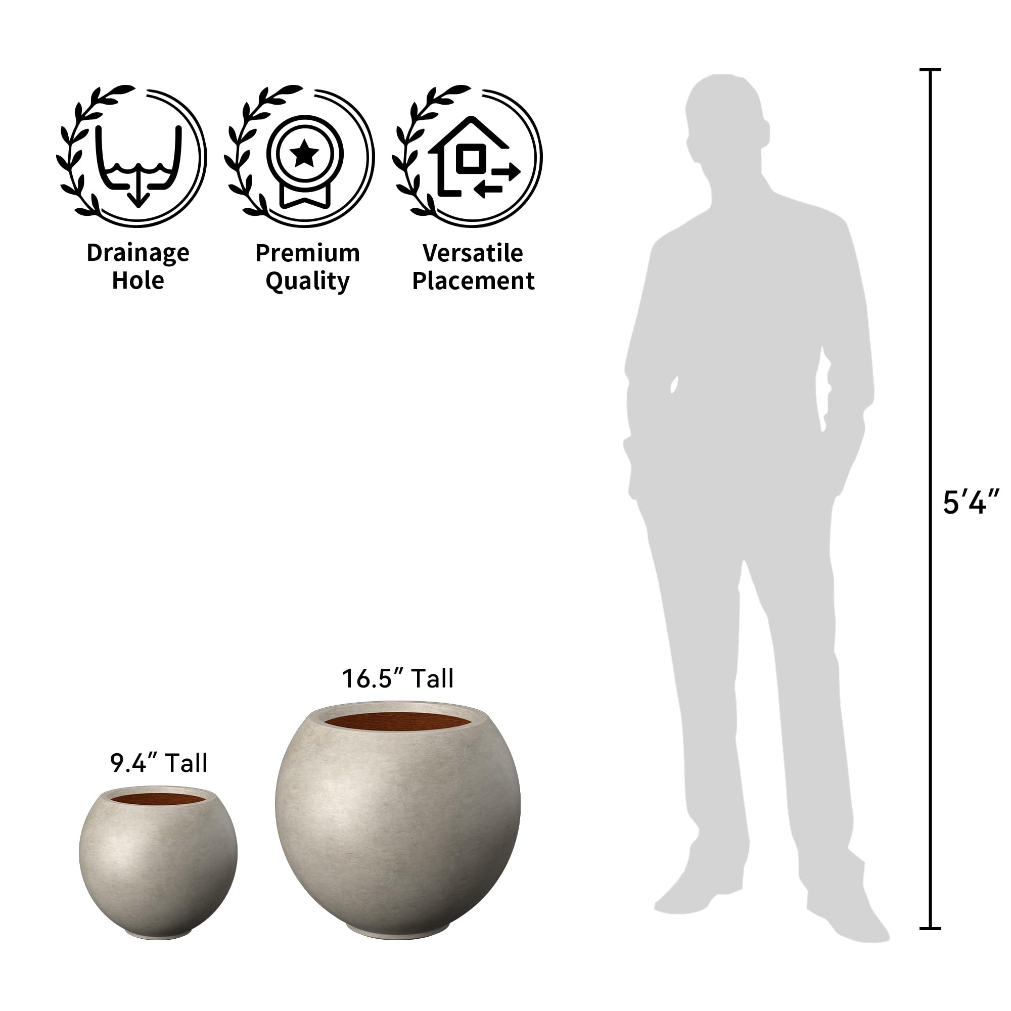 Kante Round Concrete Flower Pot,11 Inch Dia (7.9" Opening) Sphere Shape Design Planter with Drainage Hole for Indoor & Outdoor Plants,Gift,Lightweight & Weathered Concrete - Image 6