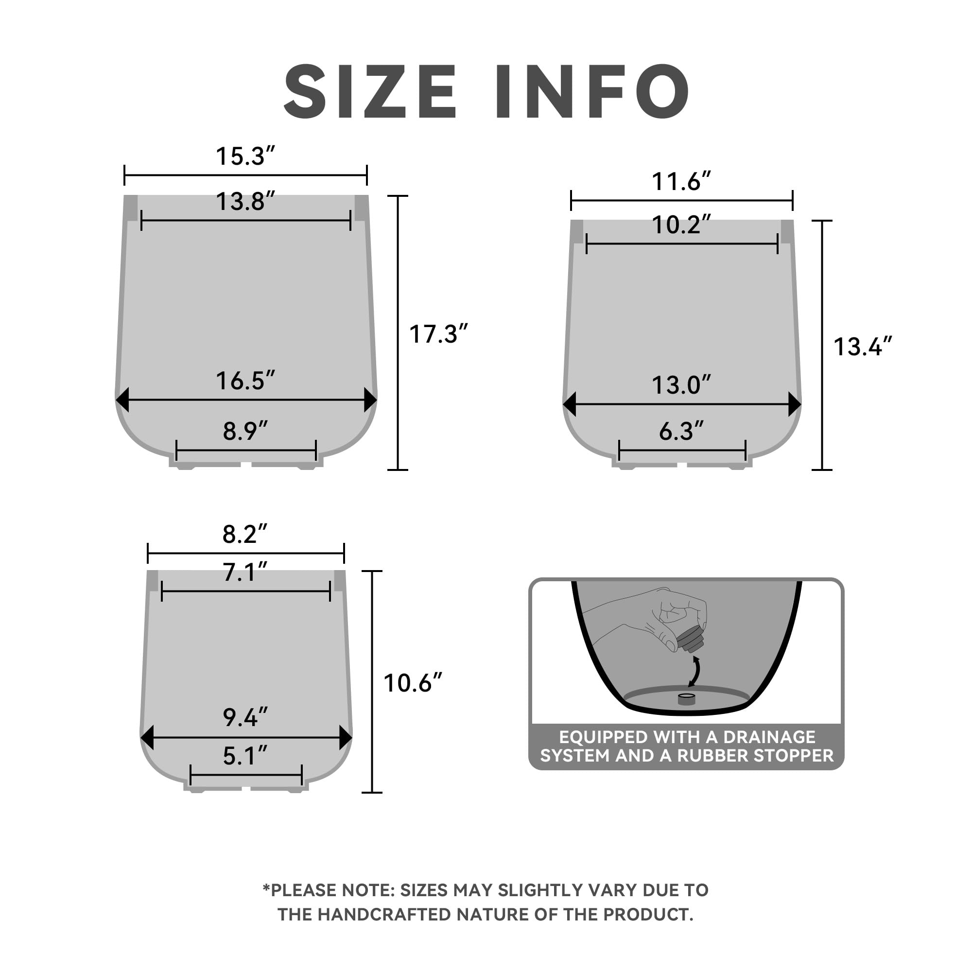 Kante 15.3"+11.6"+8.2" Dia Round Concrete Planter, Large Outdoor Indoor Planter Pots Containers with Drainage Holes and Rubber Plug for Home Garden Patio, Weathered Concrete - Image 2