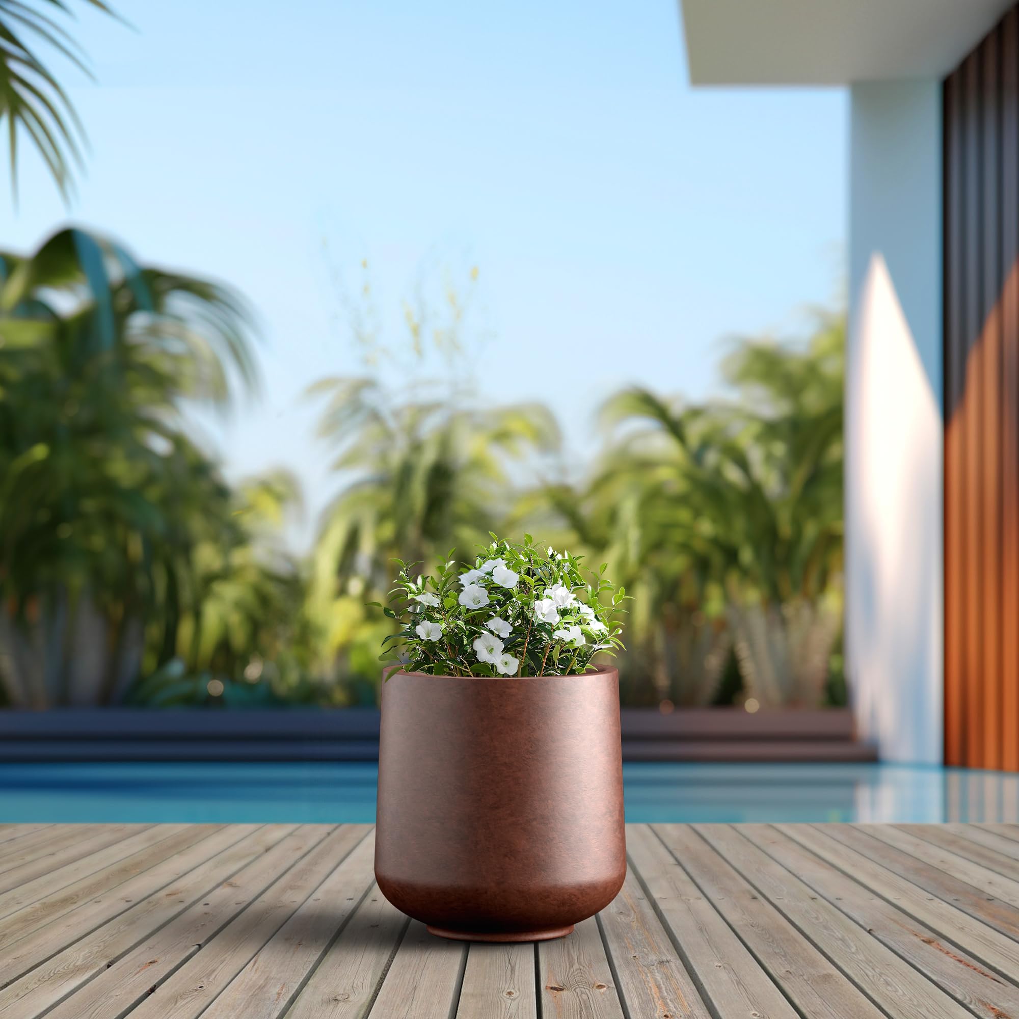 Kante 11.6" Dia Round Concrete Planter, Outdoor Indoor Large Plant Pots Containers with Drainage Hole and Rubber Plug for Home Garden Patio, Rusty - Image 4