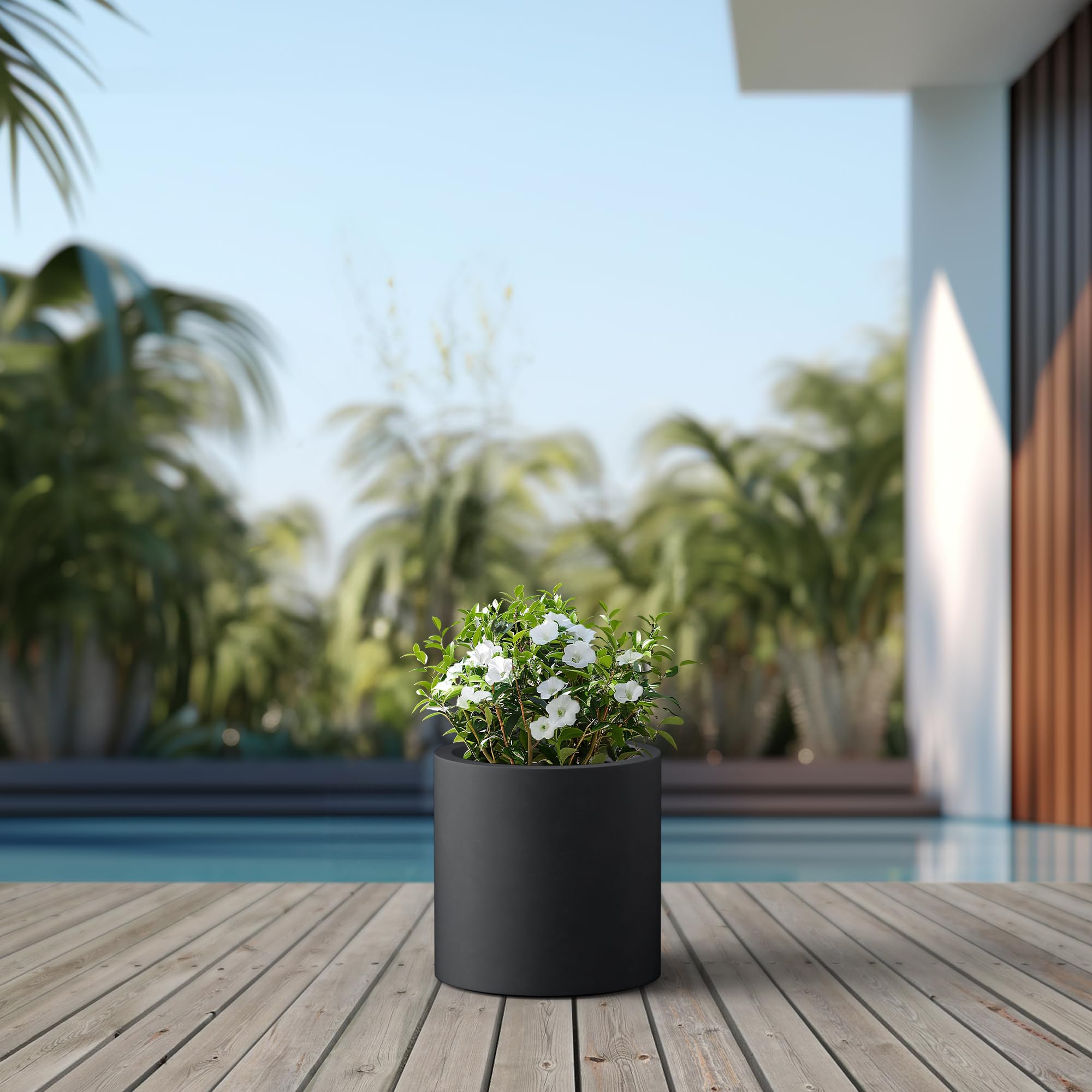 Kante 12.6" Dia Round Concrete Planter, Modern Style Large Cylindrical Plant Pot with Drainage Hole and Rubber Plug for Indoor Outdoor Patio, Black - Image 5