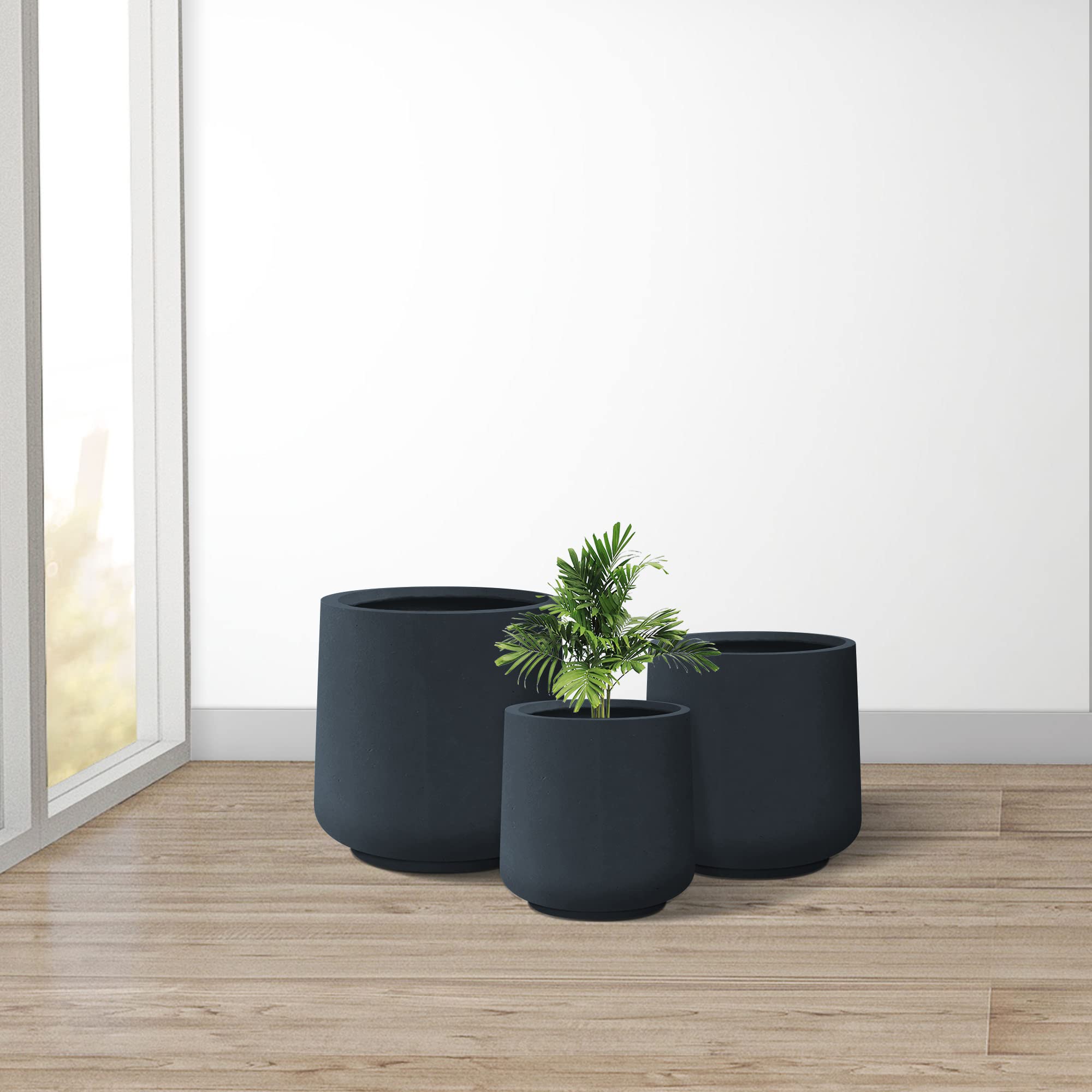 Kante Concrete Planter Set, 3 Sizes Charcoal Round Pots for Indoor Outdoor - Image 4