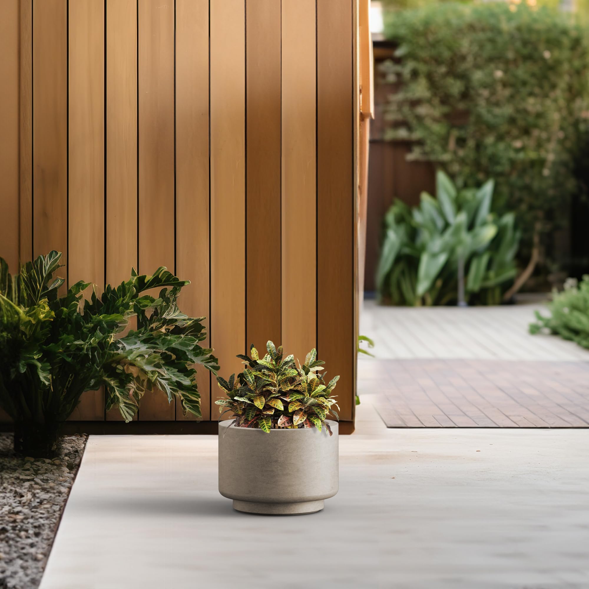 Kante 10 Inch Dia Concrete Planter, Round Pedestal Design Garden Pot for Indoor Outdoor Plants, Modern Flower Pot with Drainage Hole and Rubber Plug, Weathered Concrete - Image 5