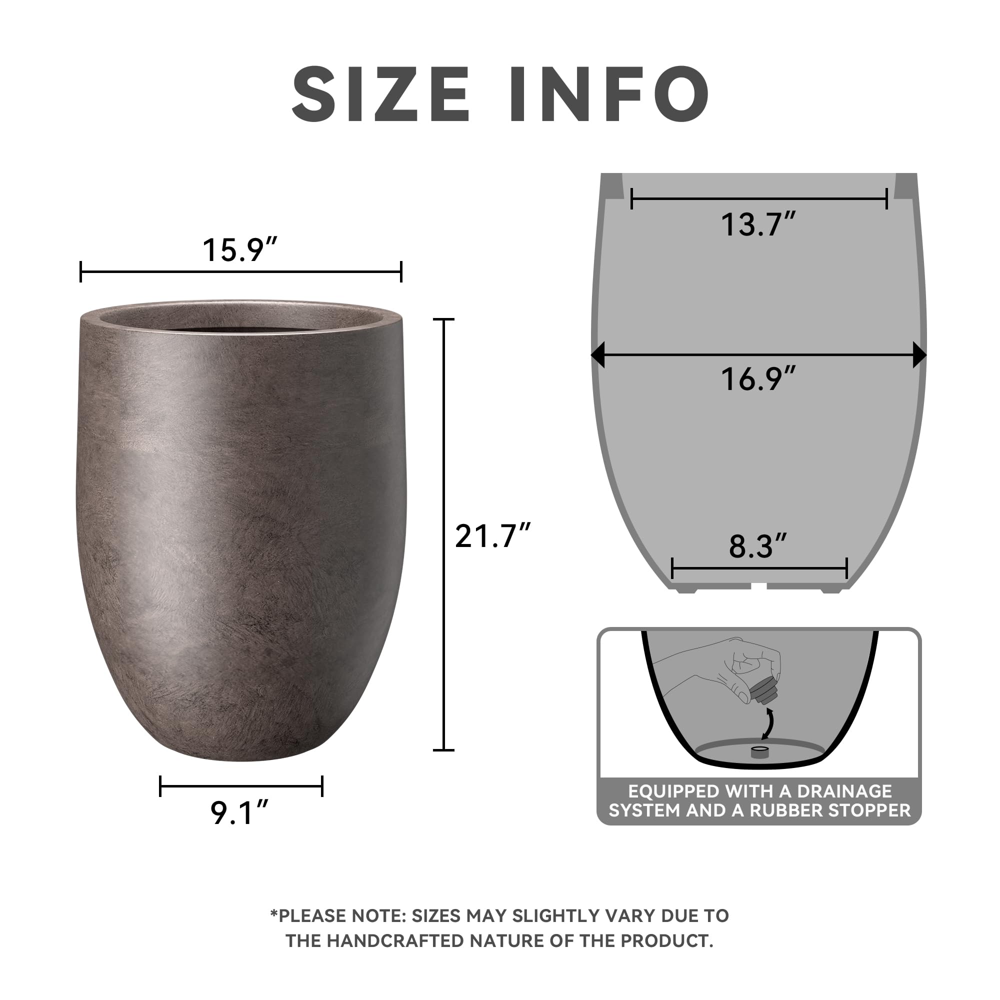 Kante Tall Concrete Planter, 21.7-Inch Height Weathered Brown Large Indoor Outdoor Plant Pot with Drainage Hole for Patio Garden Home, Modern Decor for Flowers and Tree - Image 2