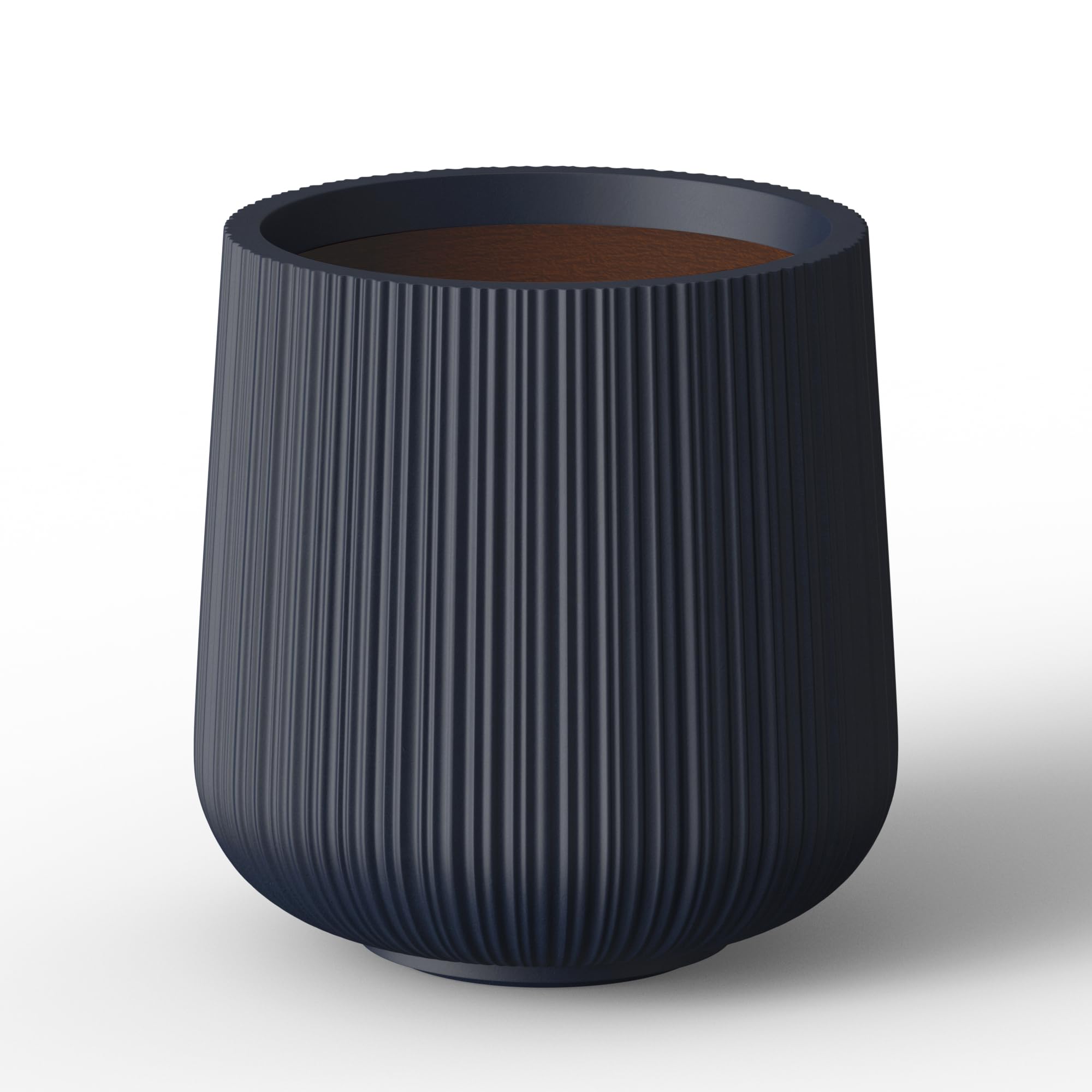 Kante 13.0" Dia Round Fluted Concrete Planter, Large Plant Pot with Drainage, Smooth Charcoal Finish with Painted Interior, for Indoor and Outdoor Use