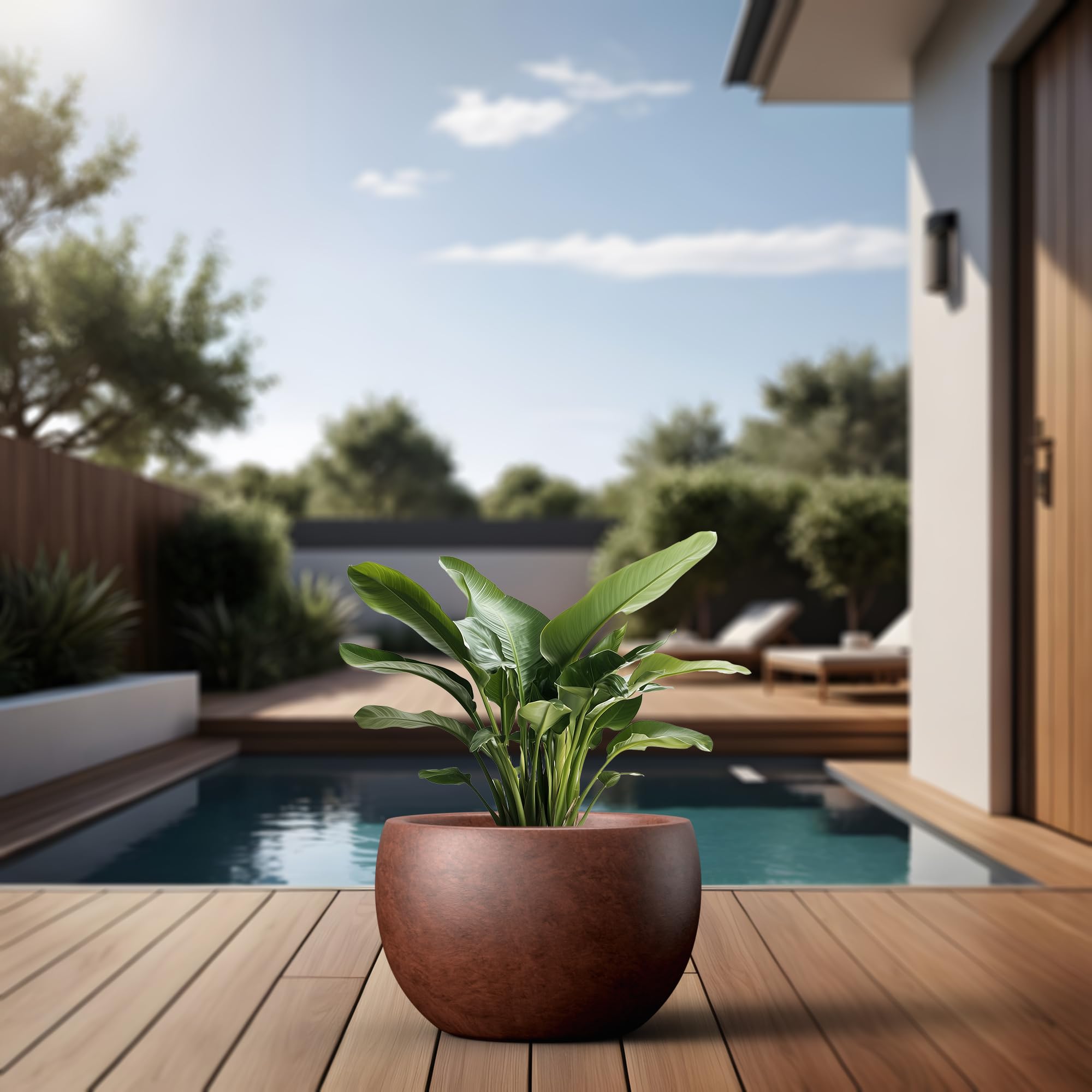 Kante 15.7" Dia Round Concrete Planter, Outdoor/Indoor Large Bowl Plant Pots with Drainage Hole and Rubber Plug for Garden Patio Balcony Home, Rusty - Image 6