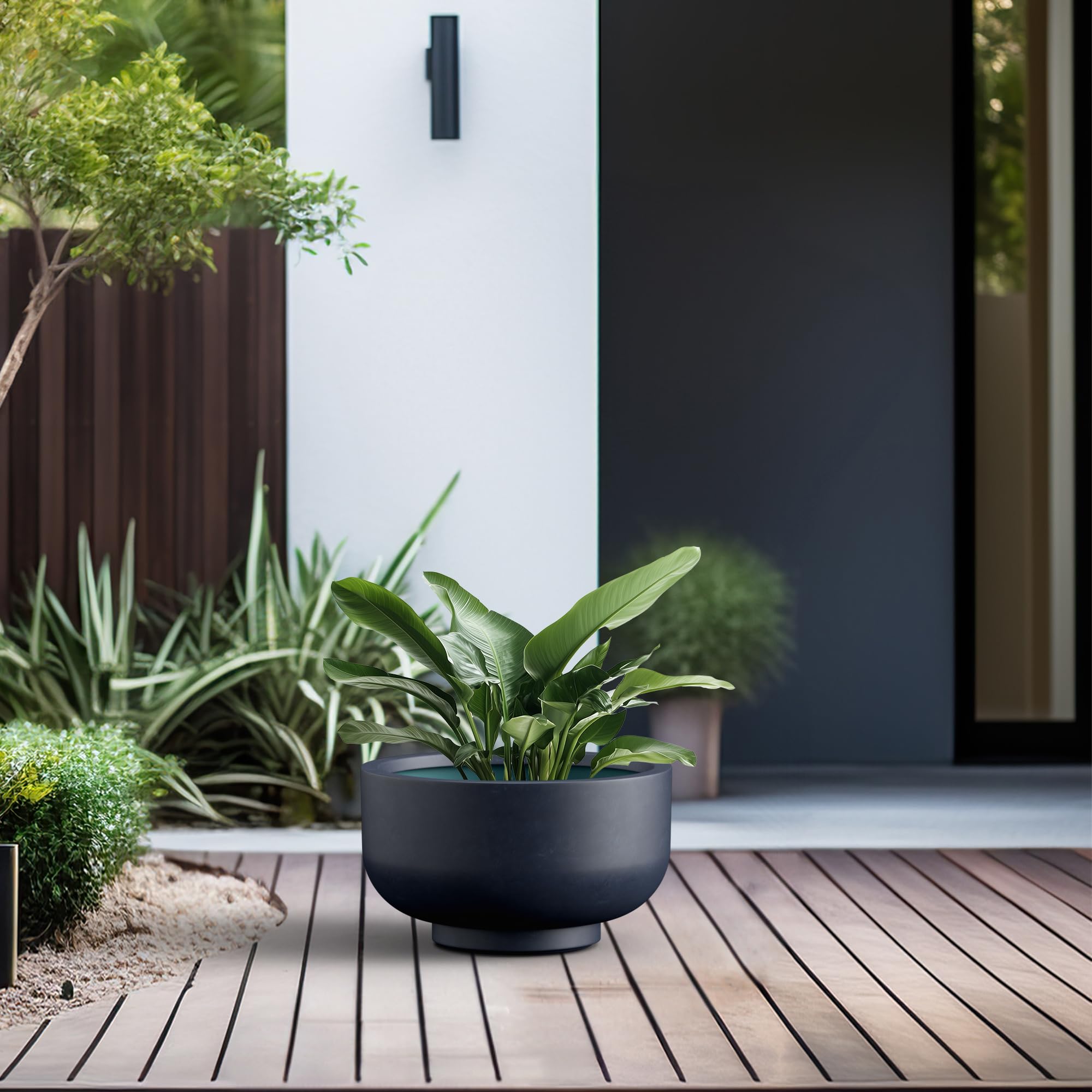 Kante 13.8 Inch Dia Concrete Bowl Planter, Large Tapered Bottom Plant Pot with Drainage, Smooth Charcoal Finish with Painted Interior, Ideal for Porch, Home, Garden, Patio - Image 6