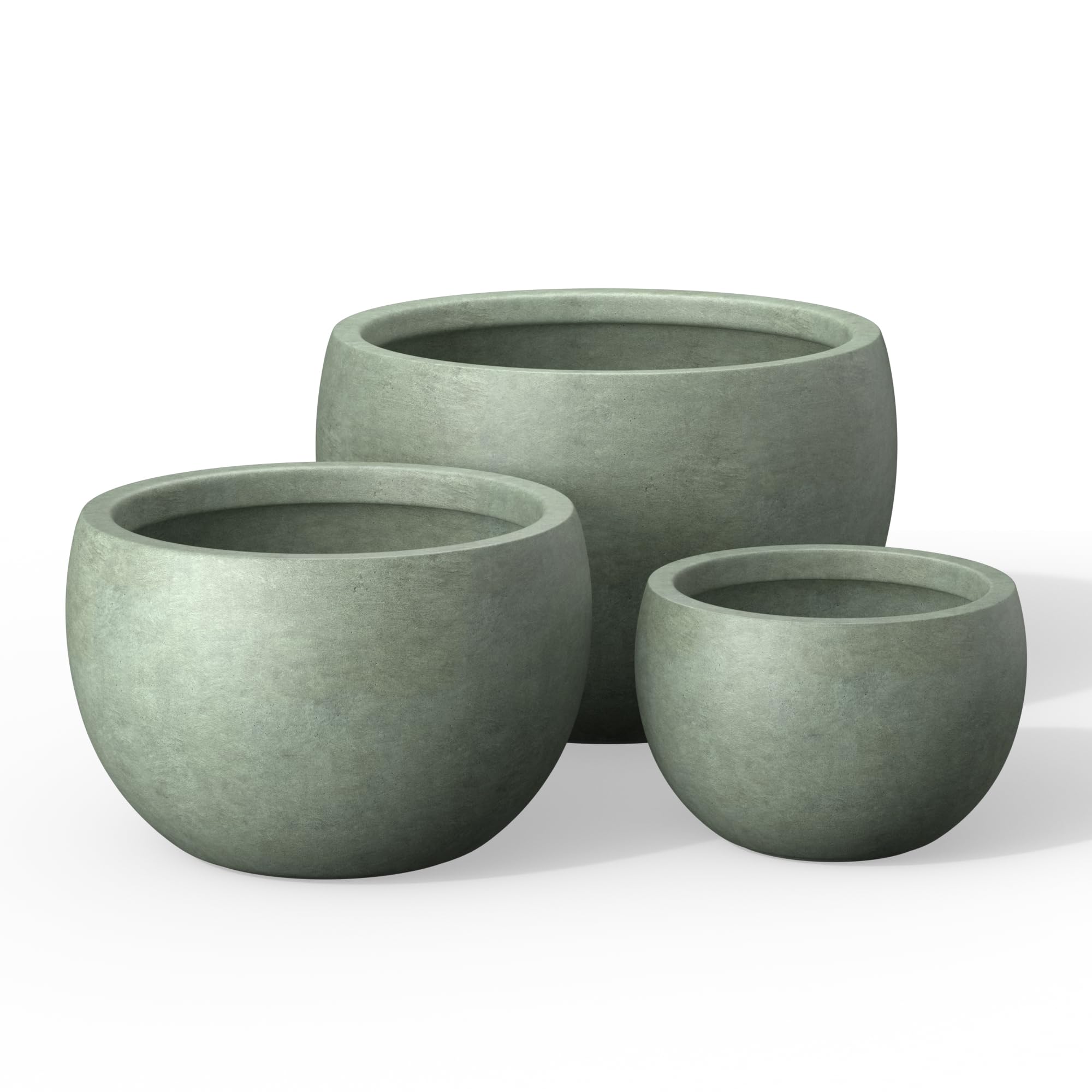 Kante 19.9",15.7",11.8" Dia Round Concrete Planter Set of 3, Outdoor/Indoor Large Bowl Plant Pots with Drainage Hole and Rubber Plug for Garden Patio Balcony Home, Mint Green