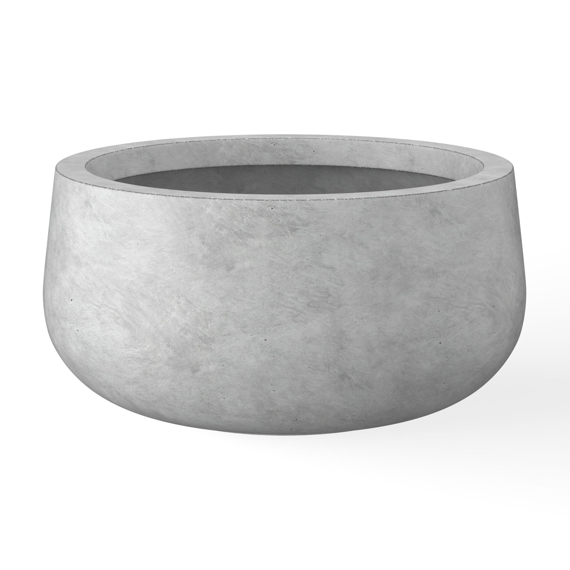 Kante 15.7" Dia Round Concrete Planter, Outdoor Indoor Garden Plant Pots with Drainage Hole and Rubber Plug, Modern Curvaceous Design, Natural Concrete