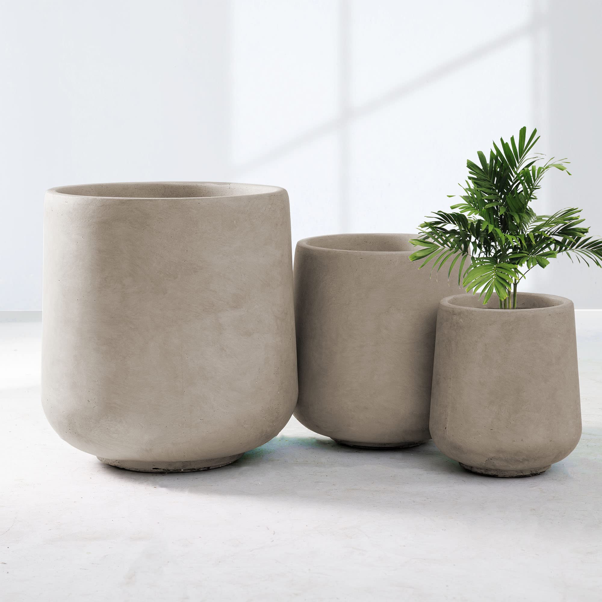 Kante 15.3"+11.6"+8.2" Dia Round Concrete Planter, Large Outdoor Indoor Planter Pots Containers with Drainage Holes and Rubber Plug for Home Garden Patio, Weathered Concrete - Image 4