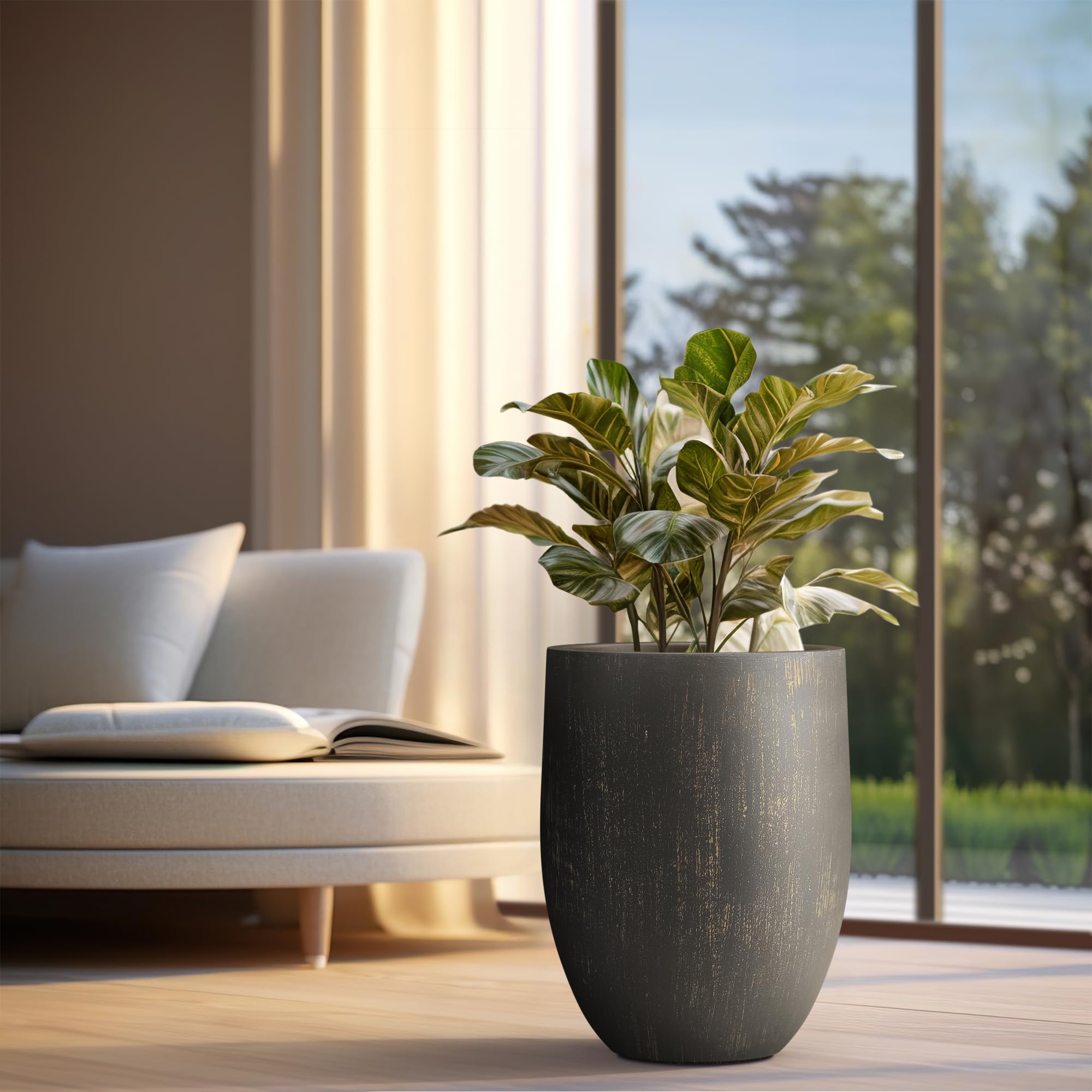 Kante Tall Concrete Planter, 21.7-Inch Height Antique Bronze Large Indoor Outdoor Plant Pot with Drainage Hole for Patio Garden Home, Modern Decor for Flowers and Tree - Image 6