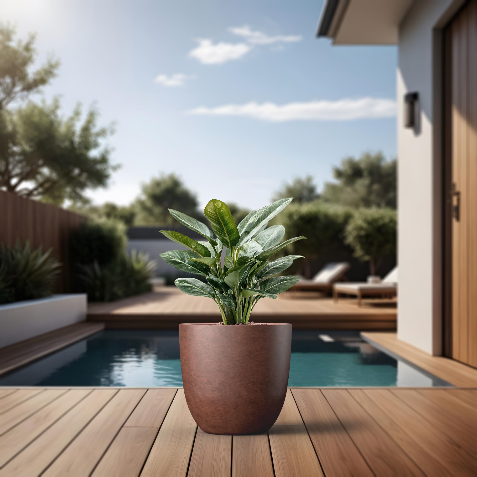 Kante 14 Inch Dia Round Concrete Planter, Indoor Outdoor Large Plant Pot with Drainage Hole and Rubber Plug for Home Patio Garden, Rusty - Image 6
