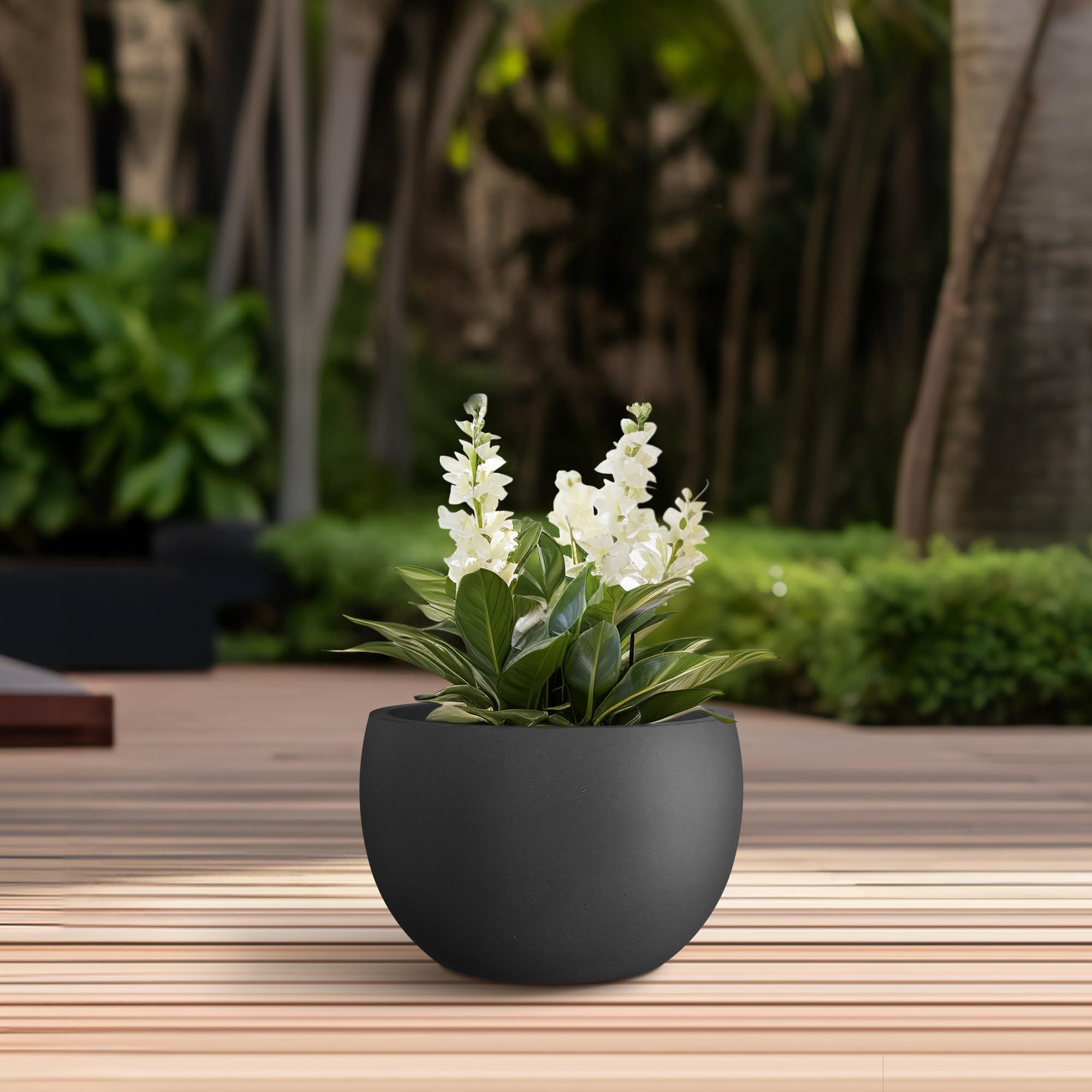 Kante 11.8" Dia Round Concrete Planter, Outdoor/Indoor Large Bowl Plant Pots with Drainage Hole and Rubber Plug for Garden Patio Balcony Home, Black - Image 4