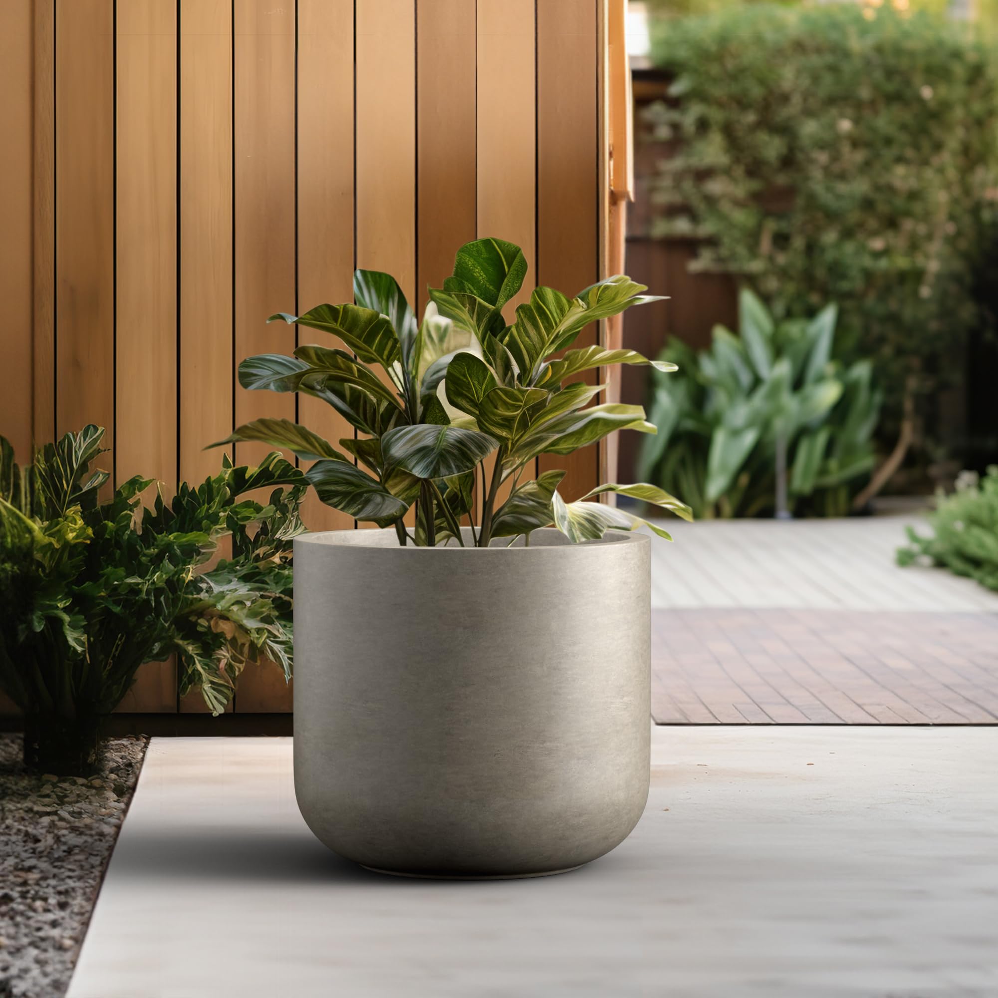 Kante Round Concrete Planter, 17.3 Inch Dia Classic-Style Large Pot with Drainage, Patina Concrete Finish with Painted Interior, for Indoor & Outdoor Plants, Home, Patio and Garden - Image 5