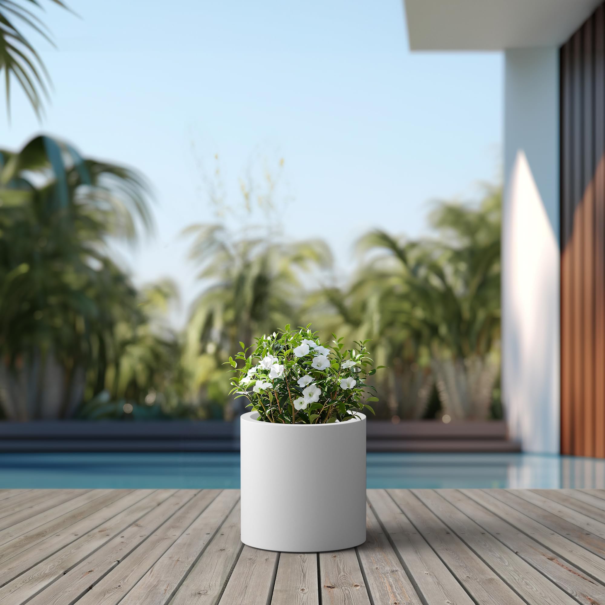 Kante 12.6" Dia Round Concrete Planter, Modern Style Large Cylindrical Plant Pot with Drainage Hole and Rubber Plug for Indoor Outdoor Patio, Pure White - Image 6