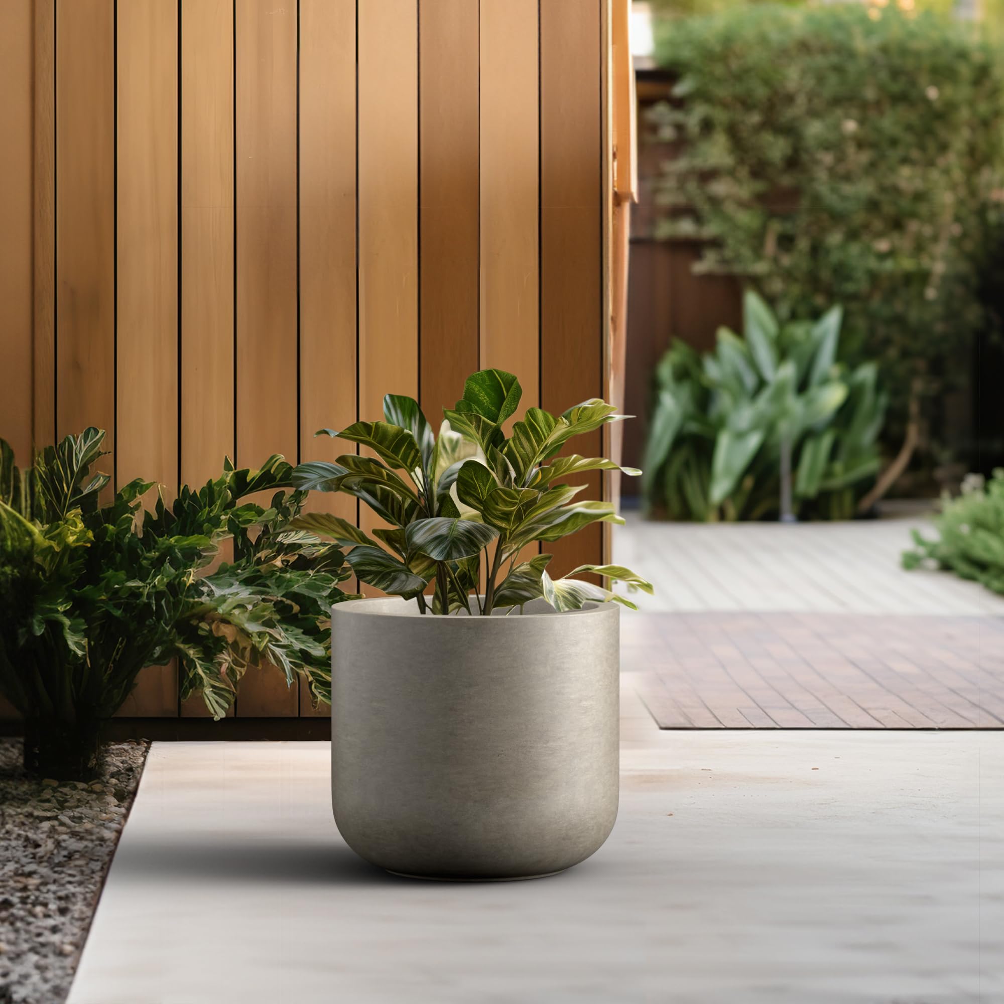 Kante Round Concrete Planter, 13.8 Inch Dia Classic-Style Large Pot with Drainage, Patina Concrete Finish with Painted Interior, for Indoor & Outdoor Plants, Home, Patio and Garden - Image 5
