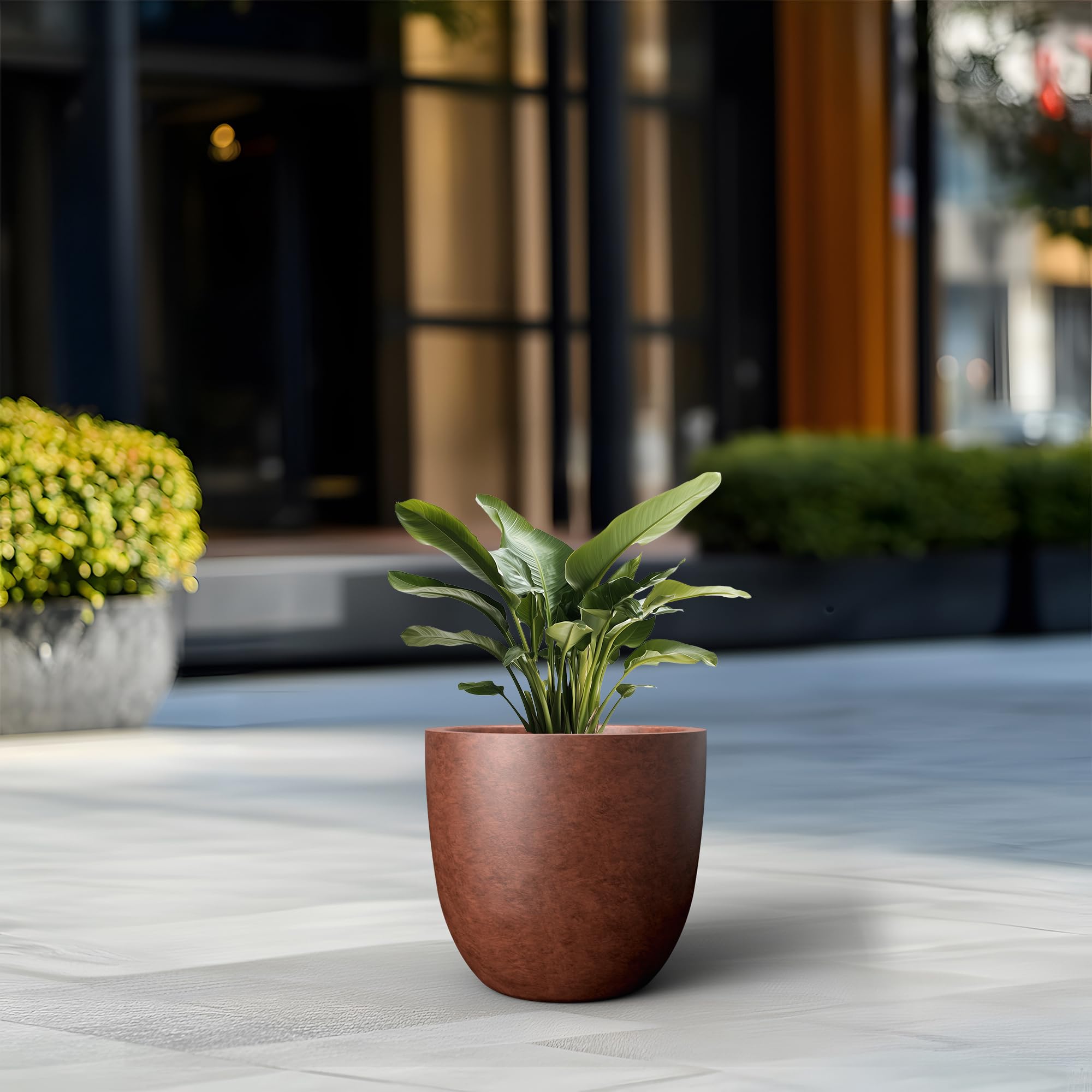 Kante 14 Inch Dia Round Concrete Planter, Indoor Outdoor Large Plant Pot with Drainage Hole and Rubber Plug for Home Patio Garden, Rusty - Image 4