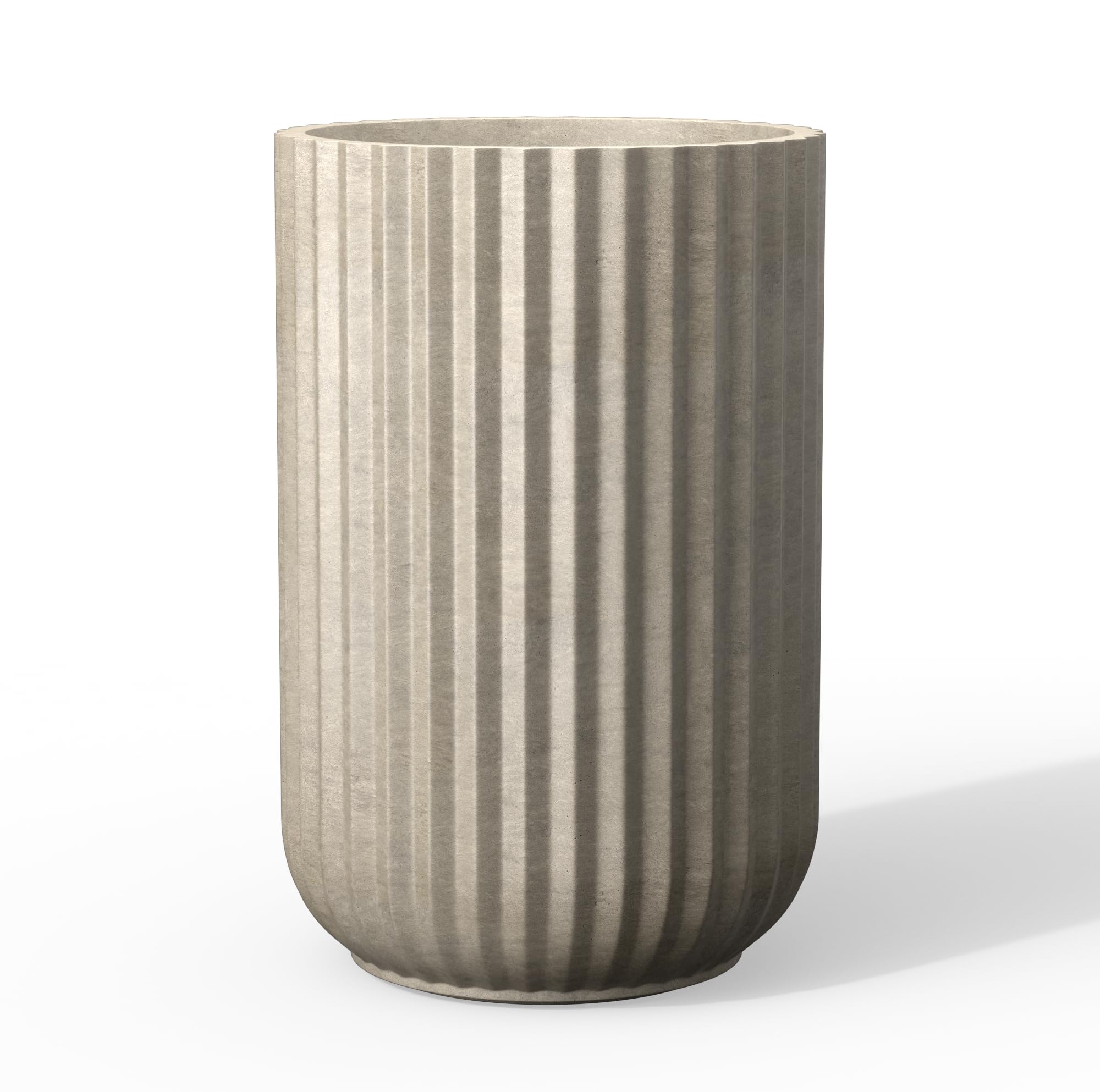 Kante Tall Fulted Planter, 21.7 Inch Tall Round Concrete Plant Pots with Drainage Hole and Rubber Plug, Modern Decor for Indoor Outdoor Plants, Flower, Weathered Concrete