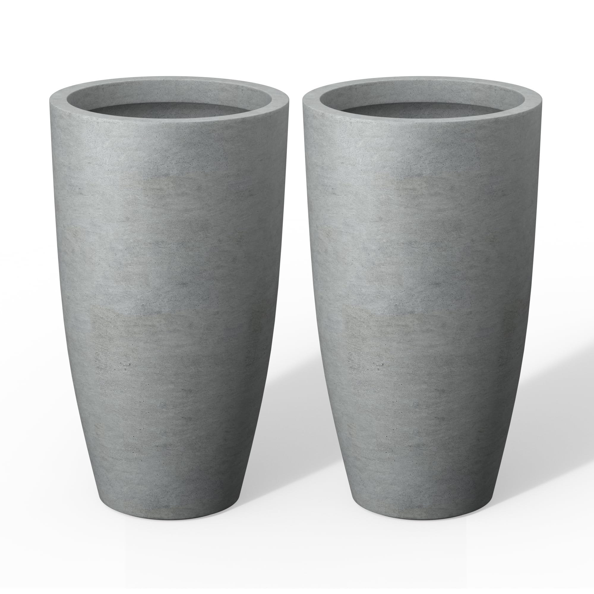 Kante 23.6" H Natural Concrete Tall Planters (Set of 2), Large Outdoor Indoor Decorative Plant Pots with Drainage Hole and Rubber Plug, Modern Style for Home and Garden