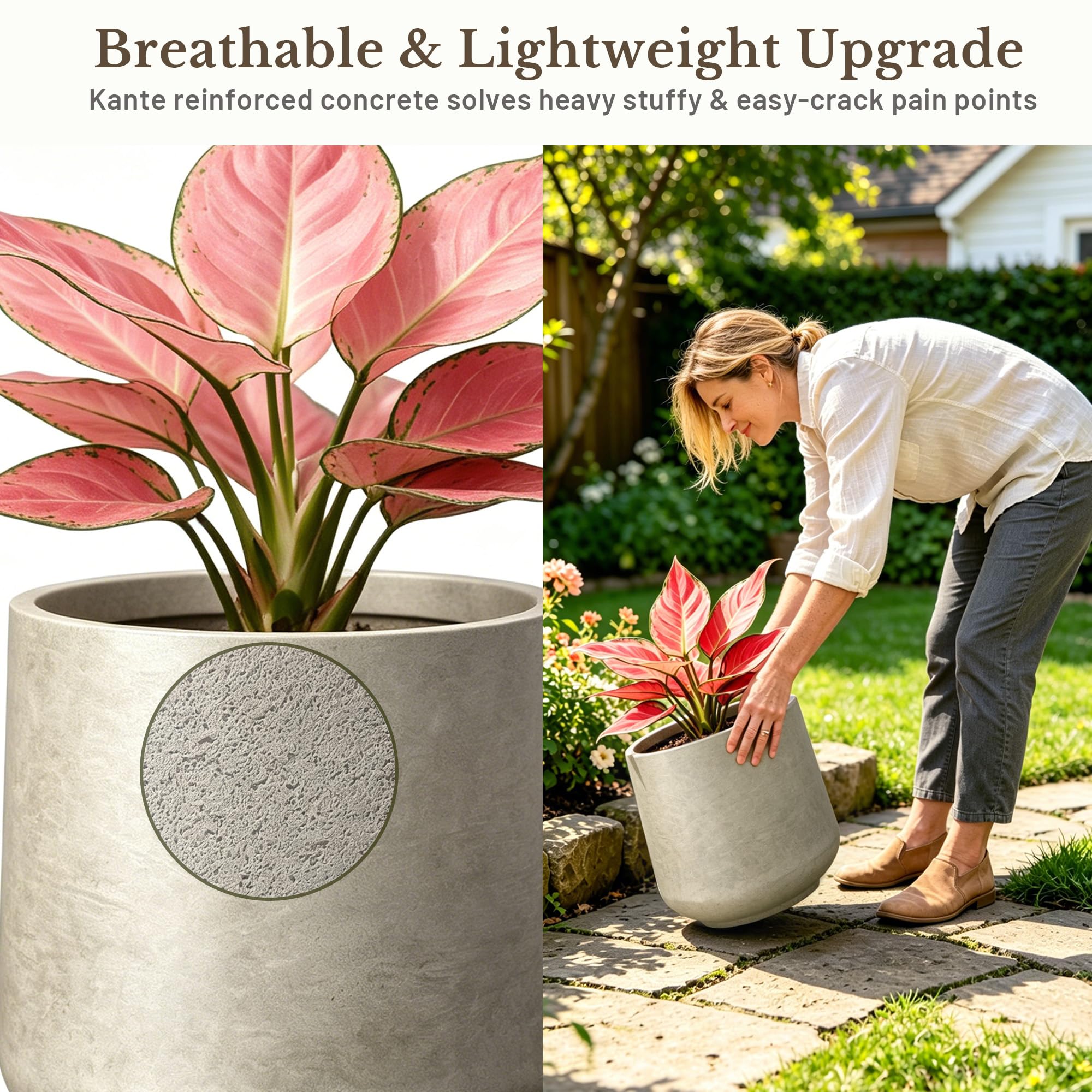 Kante Round Concrete Planter, 13" Tall Modern Pot for Home Decor Buff - Image 6