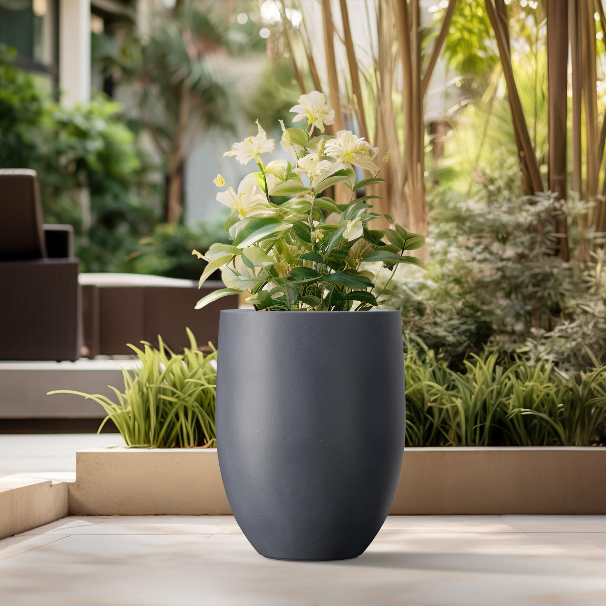 Kante 21.7" H Dark Gray Concrete Tall Planter, Large Outdoor Indoor Decorative Pot with Drainage Hole and Rubber Plug, Modern Round Style for Home and Garden - Image 3