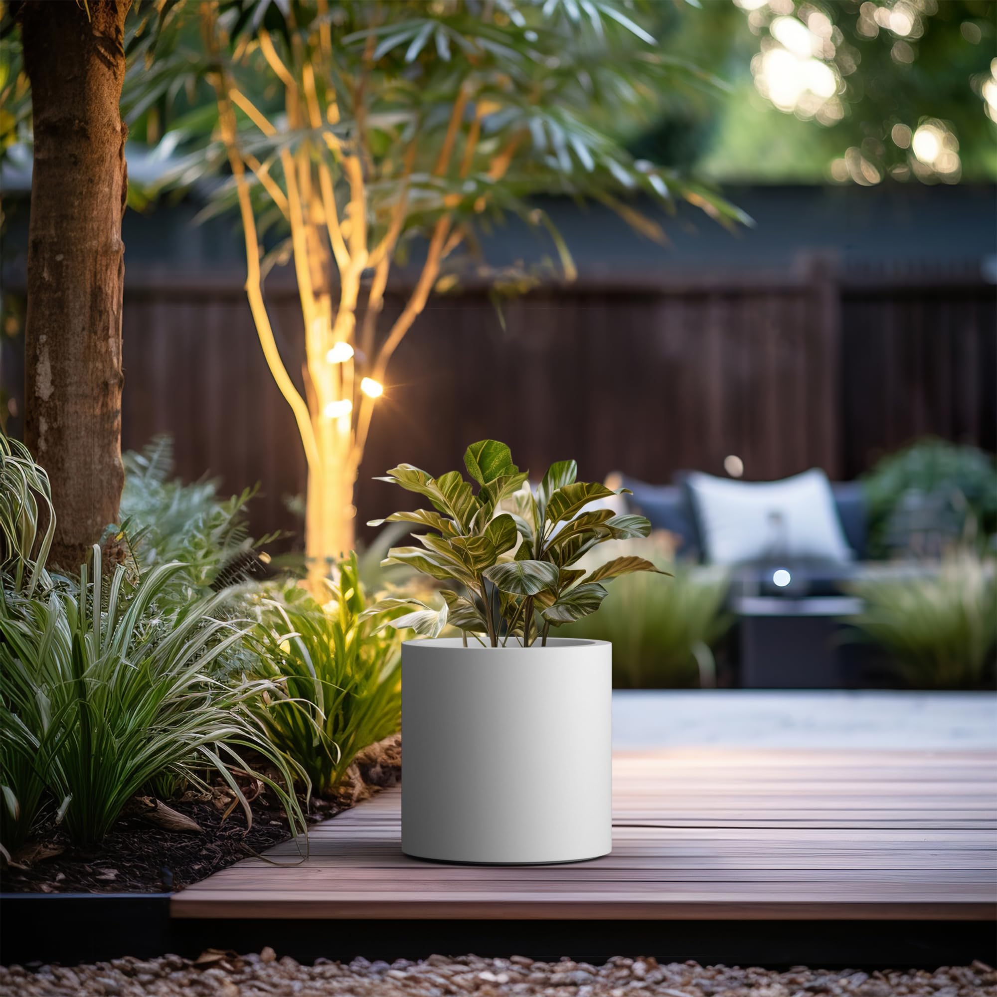 Kante 12.6" Dia Round Concrete Planter, Modern Style Large Cylindrical Plant Pot with Drainage Hole and Rubber Plug for Indoor Outdoor Patio, Pure White - Image 3