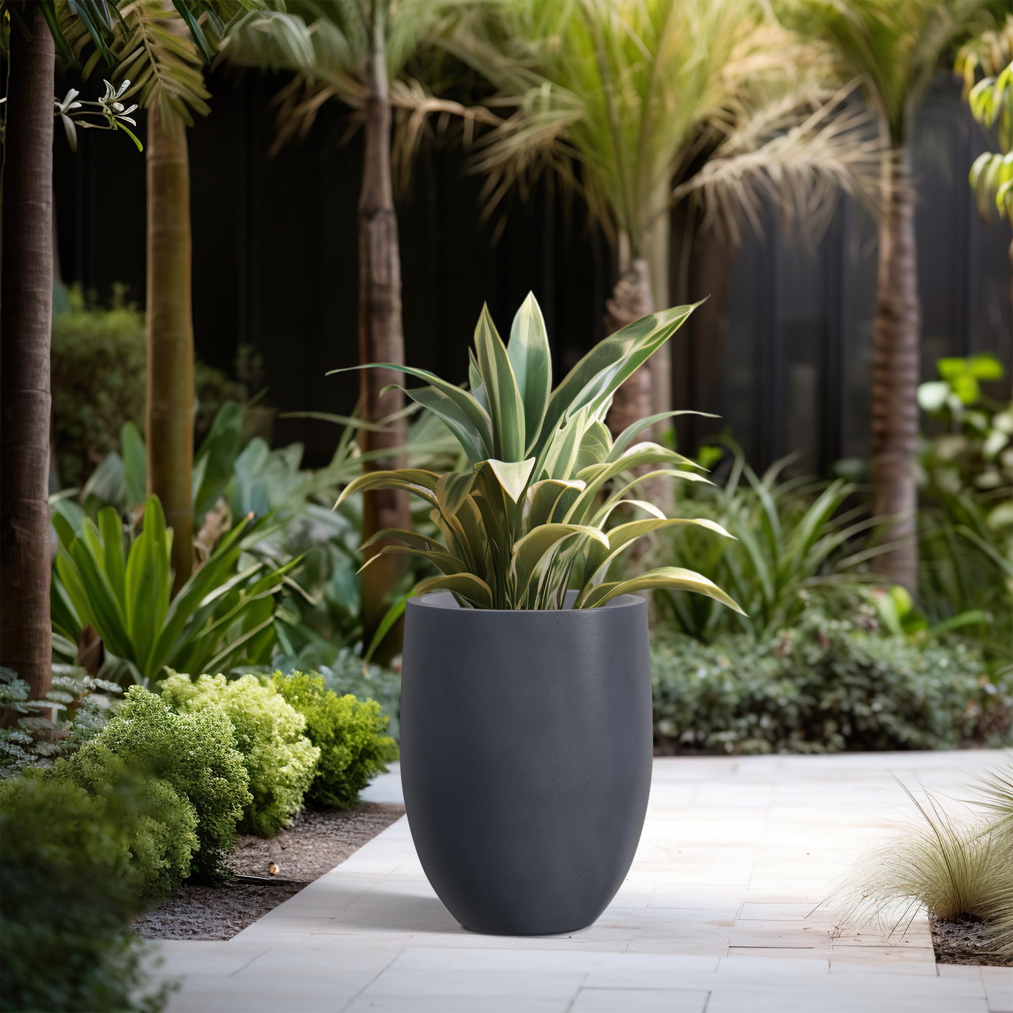 Kante 21.7" H Dark Gray Concrete Tall Planter, Large Outdoor Indoor Decorative Pot with Drainage Hole and Rubber Plug, Modern Round Style for Home and Garden - Image 6