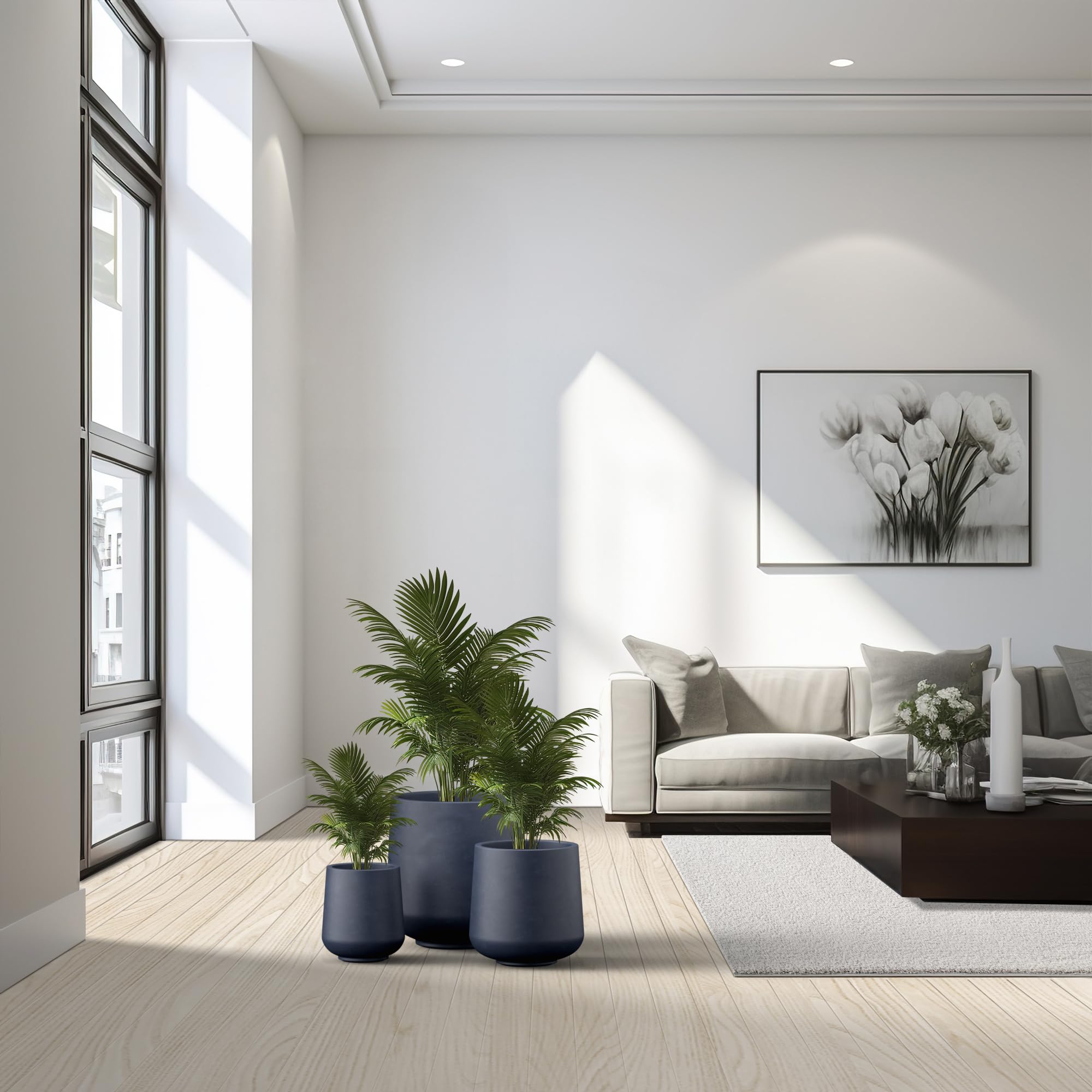 Kante Concrete Planter Set, 3 Sizes Charcoal Round Pots for Indoor Outdoor - Image 5