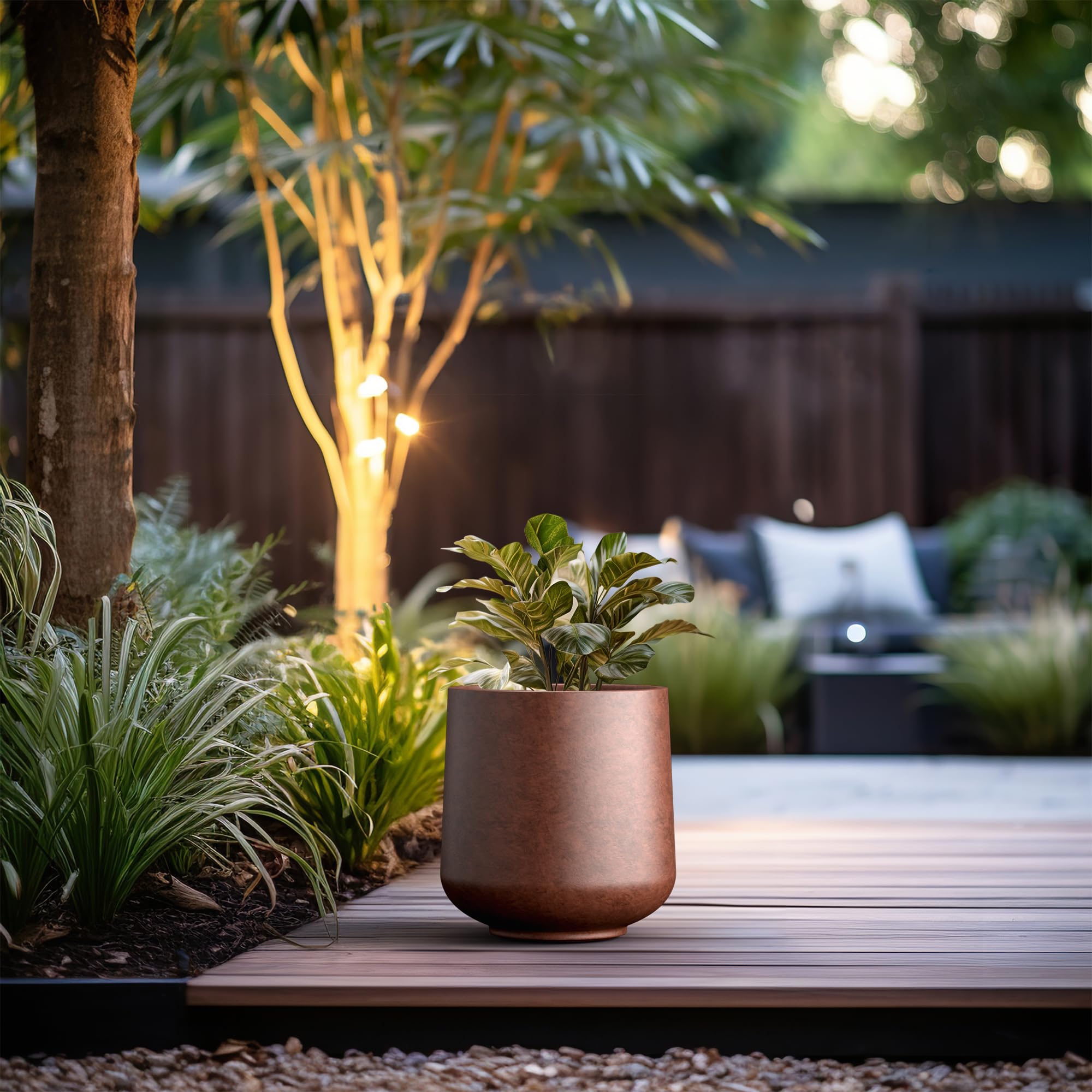 Kante 11.6" Dia Round Concrete Planter, Outdoor Indoor Large Plant Pots Containers with Drainage Hole and Rubber Plug for Home Garden Patio, Rusty - Image 3