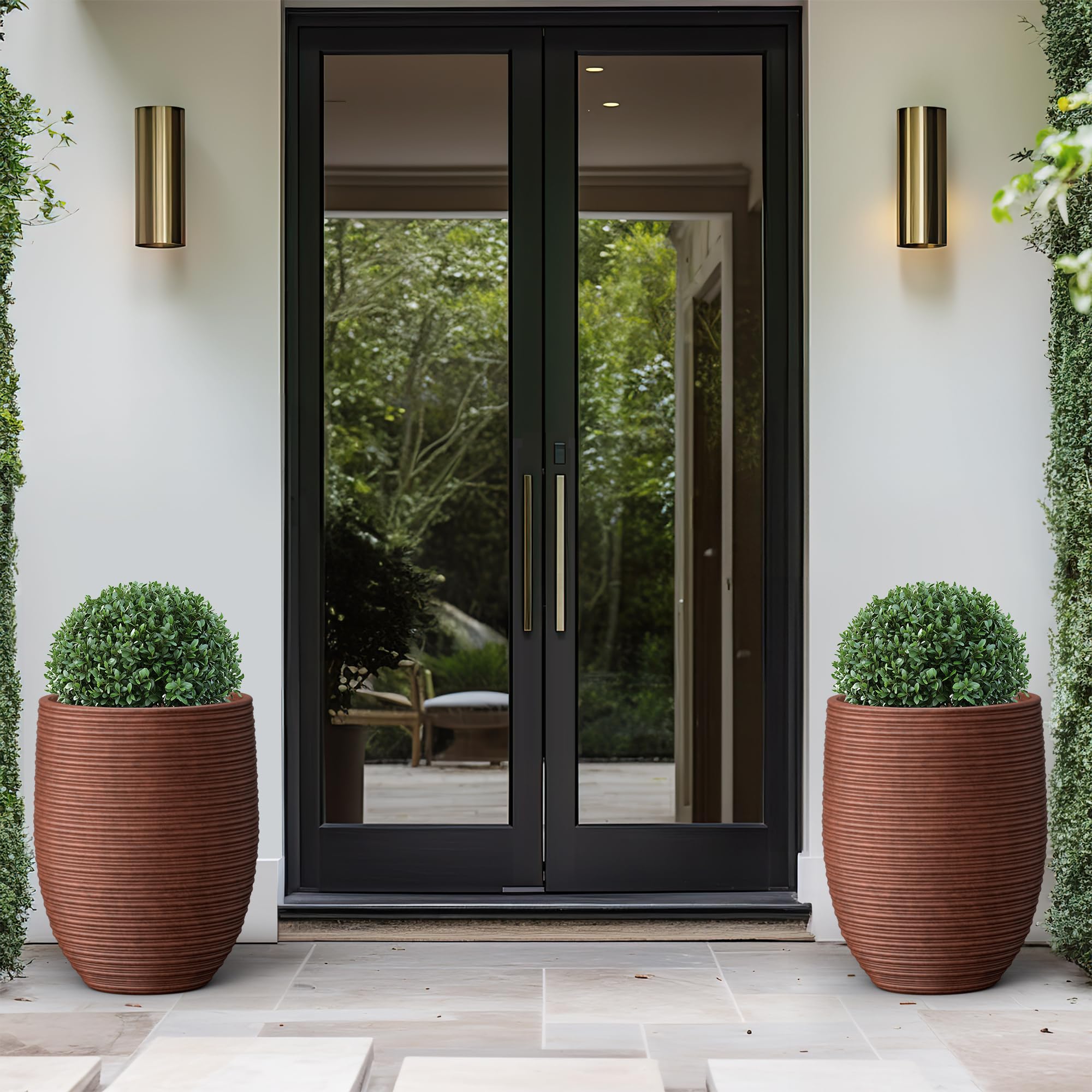 Kante 21.7 Inch Tall Textured Concrete Planter, Large Indoor Outdoor Plant Pot with Drainage, Smooth Rusty Finish with Painted Interior, Ideal for Porch, Home, Garden, Patio - Image 3