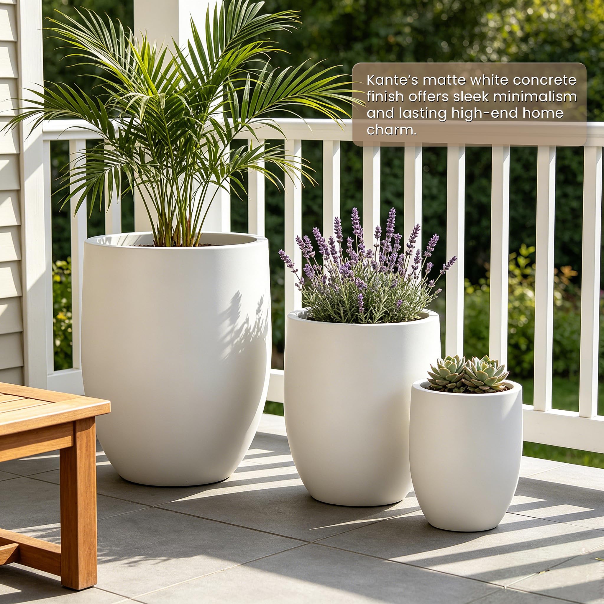 Kante 21.7" Tall White Concrete Planter, Large Decorative Round Planter with Drainage Hole & Rubber Plug, Handmade Weather Resistant for Indoor Outdoor Home Garden, Weathered White Finish - Image 6